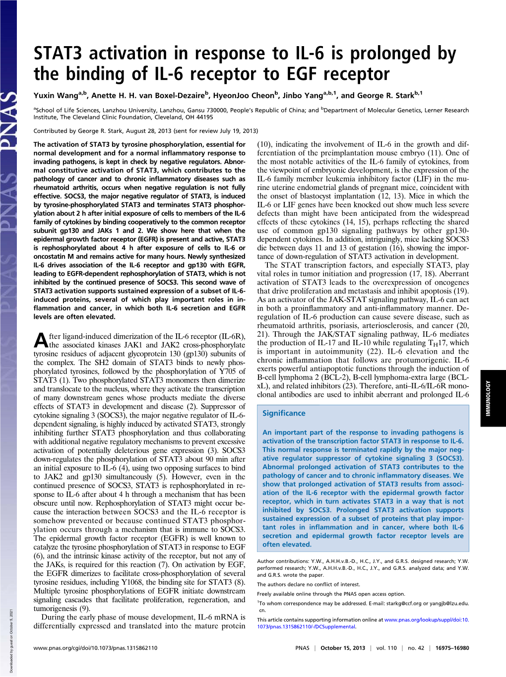 STAT3 Activation in Response to IL-6 Is Prolonged by the Binding of IL-6 Receptor to EGF Receptor