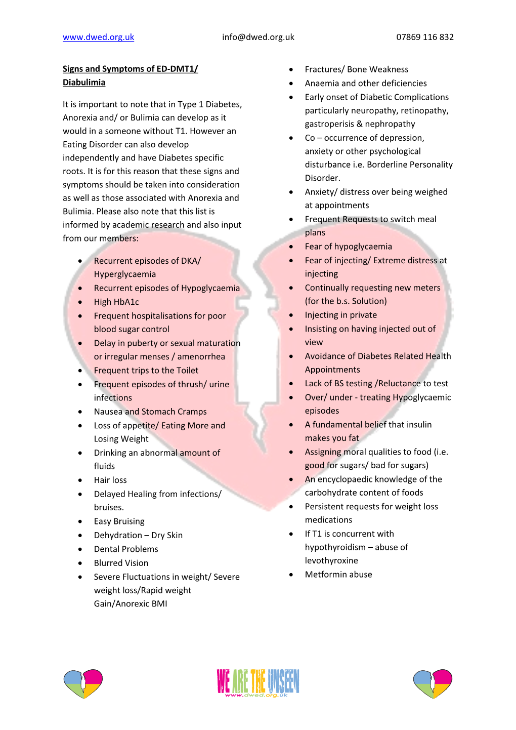 Signs and Symptoms of ED-DMT1/ Diabulimia