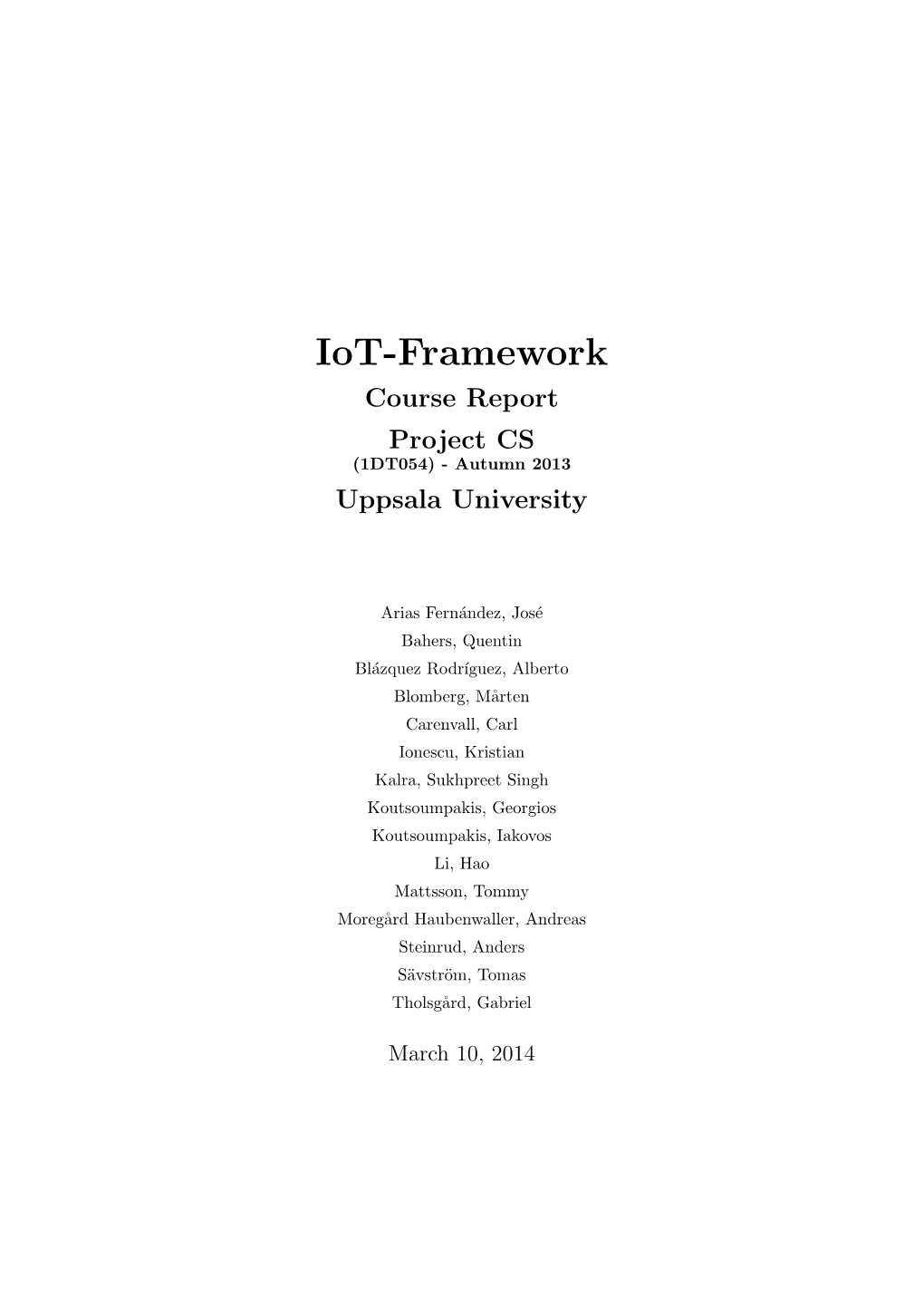 Course Report Project CS (1DT054) - Autumn 2013 Uppsala University