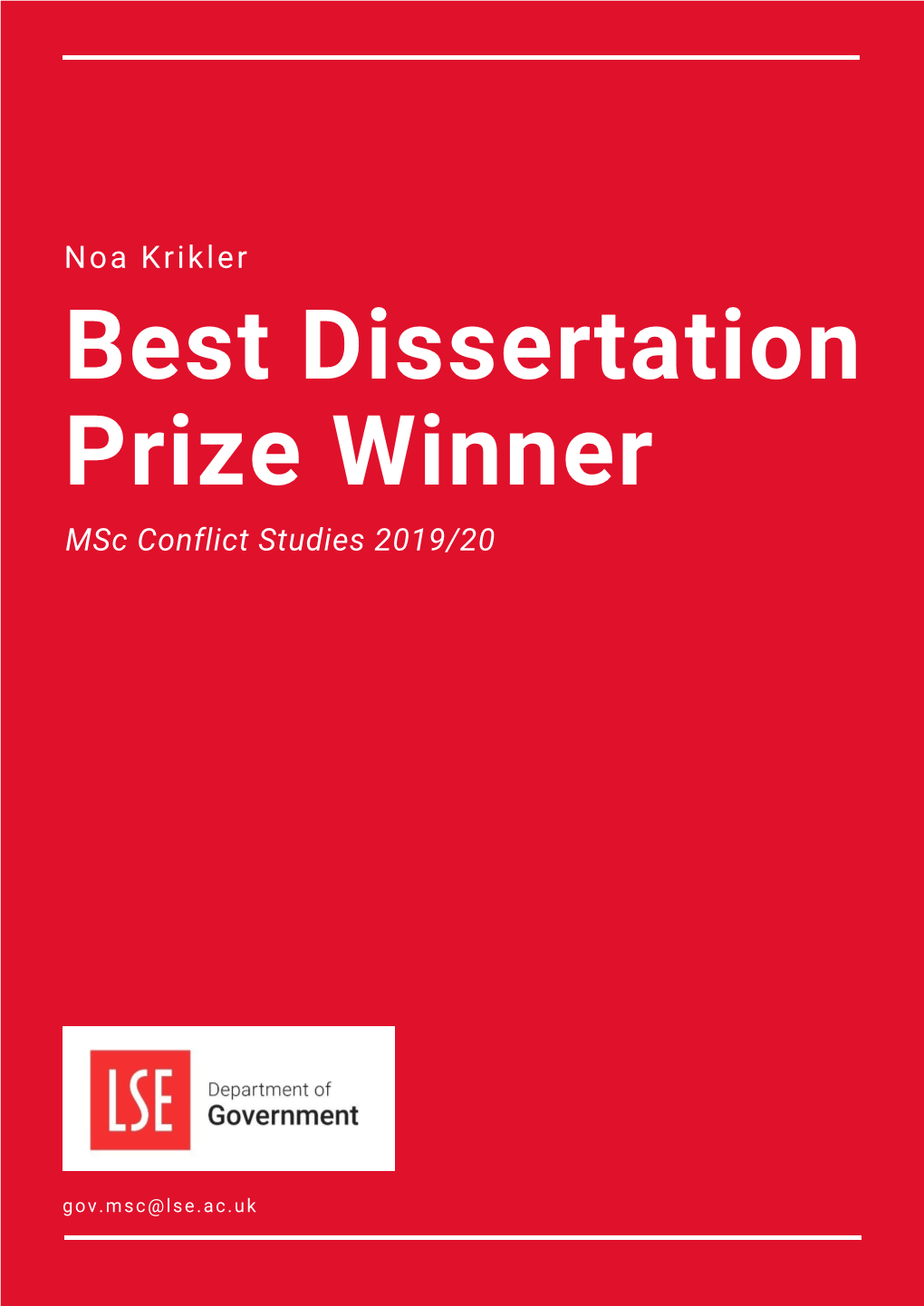Best Dissertation Prize Winner Msc Conflict Studies 2019/20