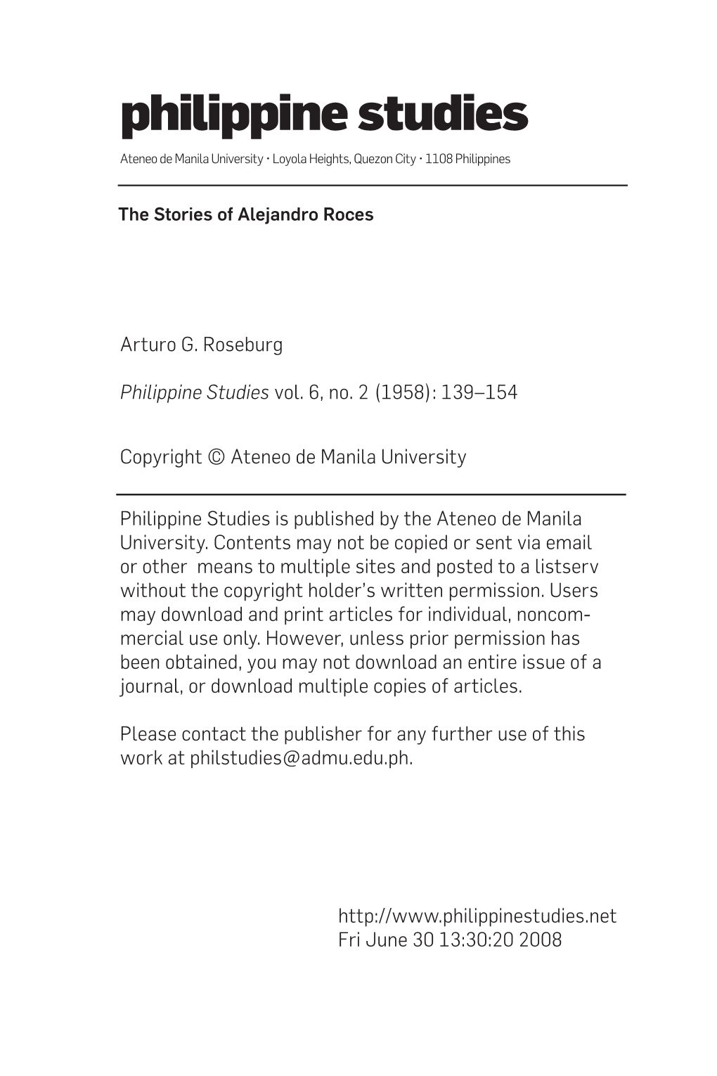 Philippine Studies Ateneo De Manila University • Loyola Heights, Quezon City • 1108 Philippines