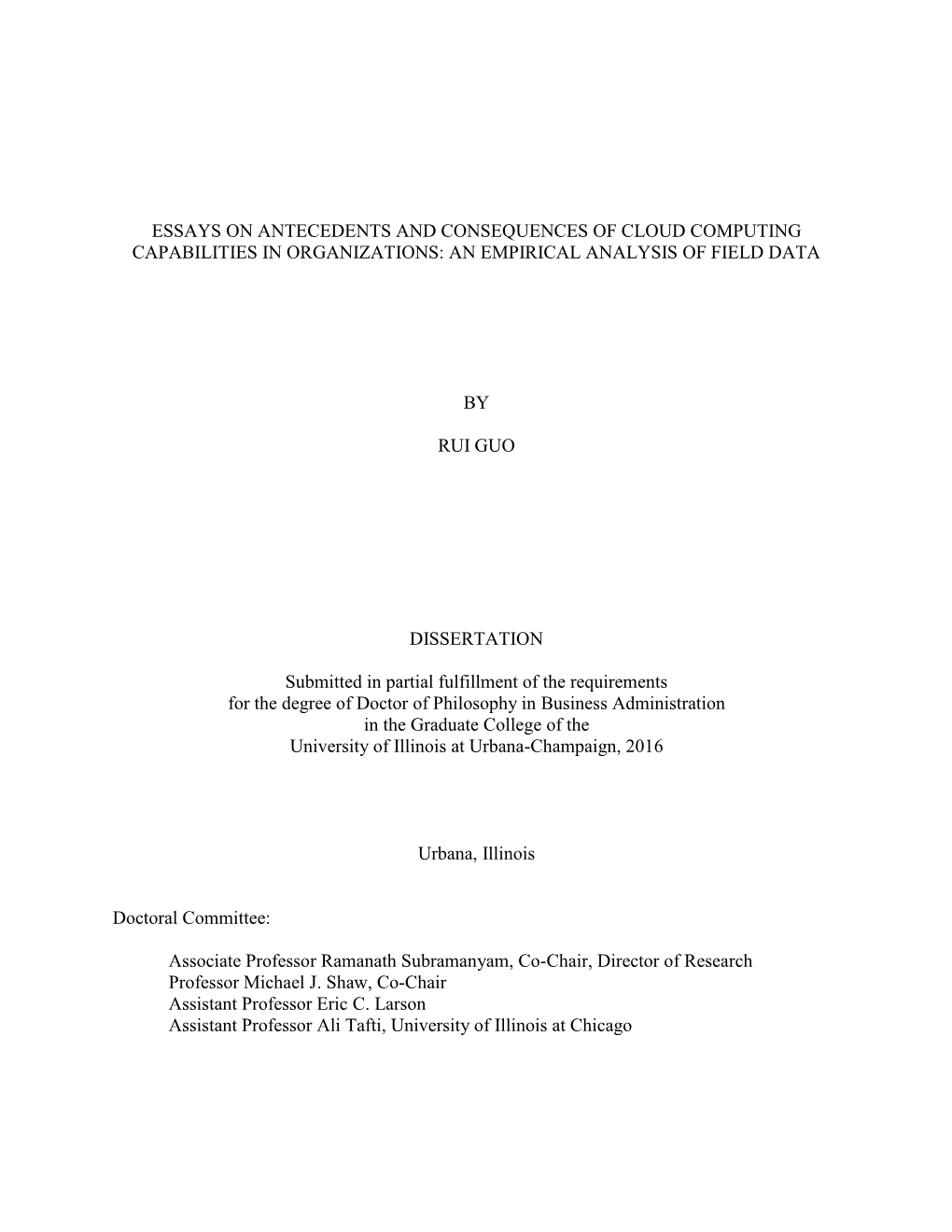 Essays on Antecedents and Consequences of Cloud Computing Capabilities in Organizations: an Empirical Analysis of Field Data