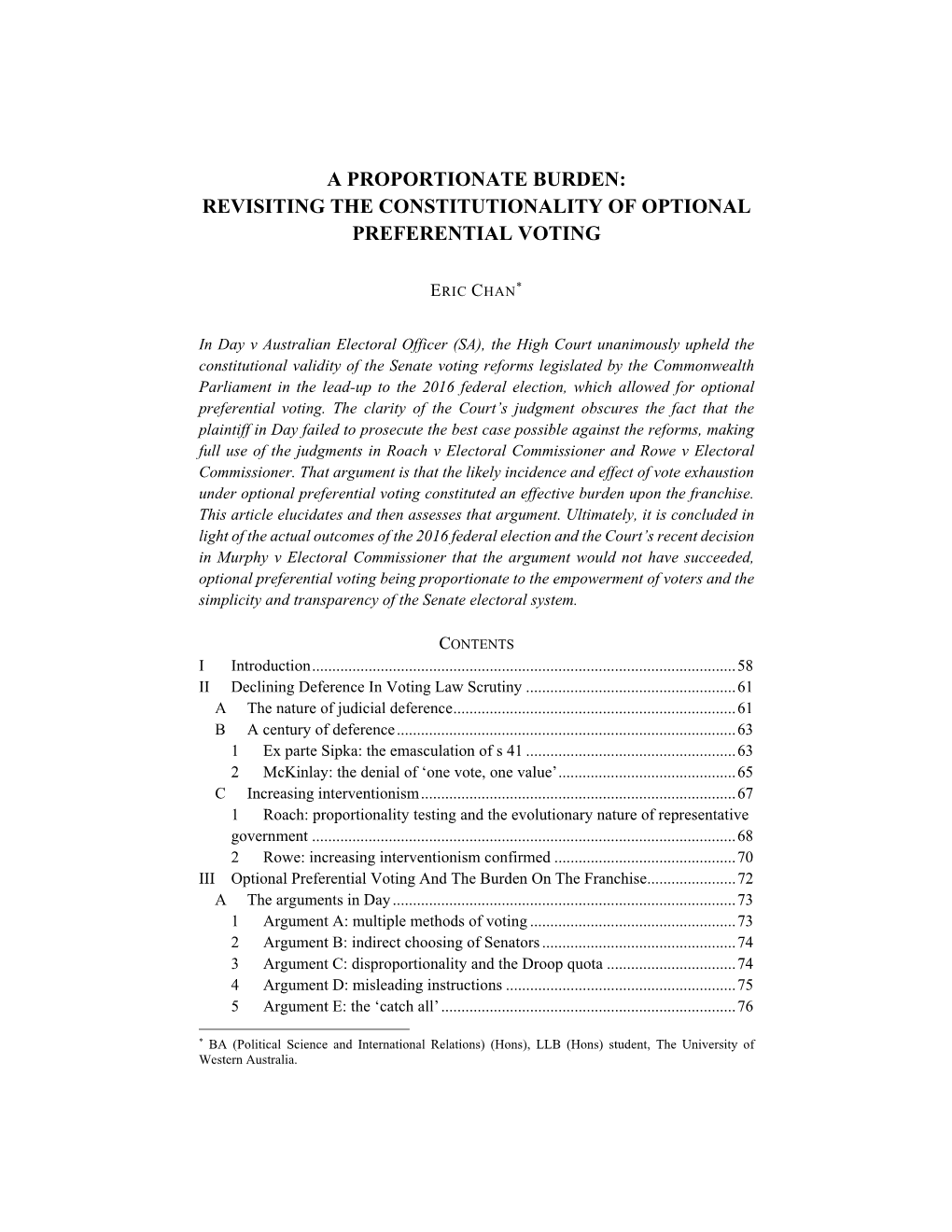 Revisiting the Constitutionality of Optional Preferential Voting