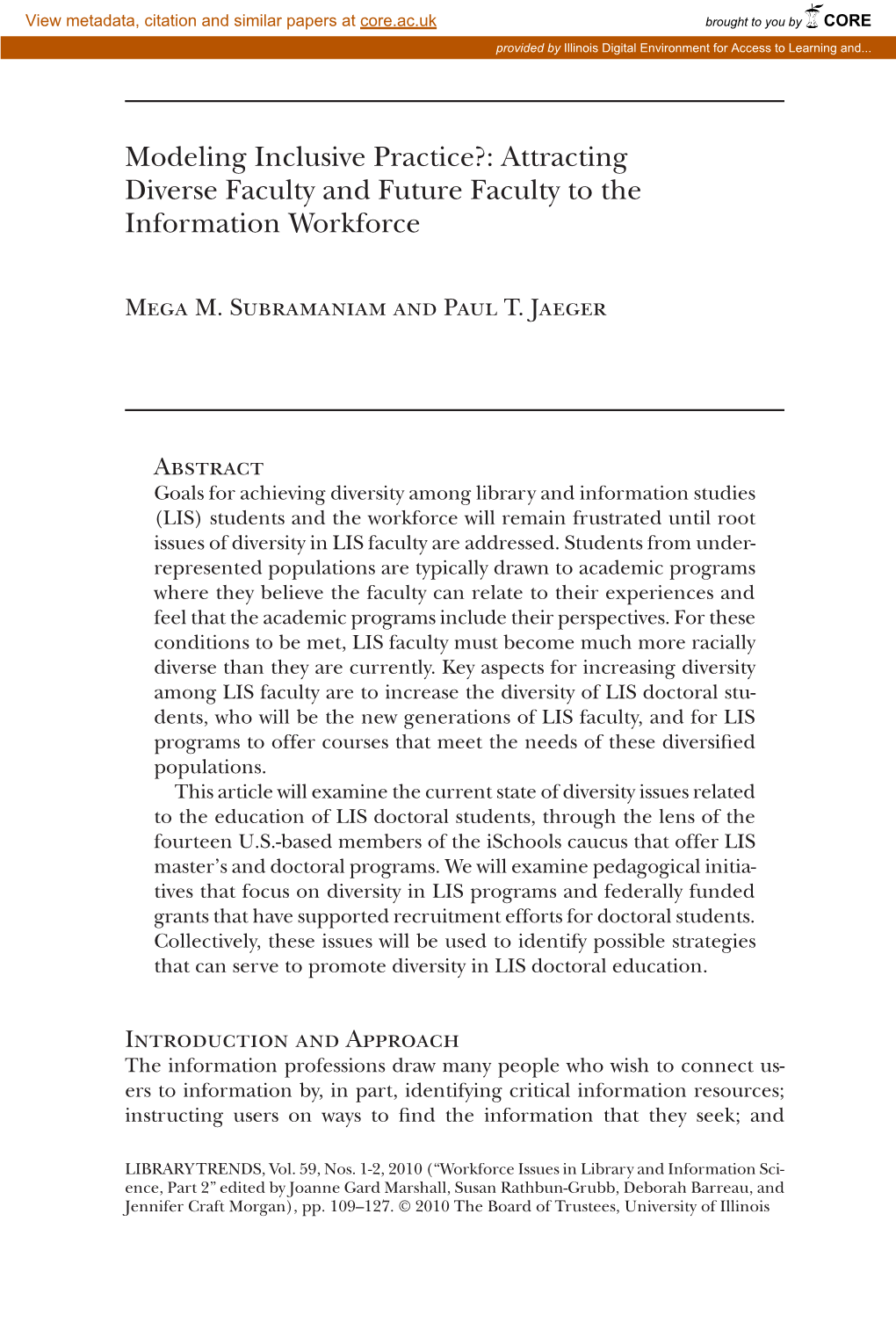 Modeling Inclusive Practice?: Attracting Diverse Faculty and Future Faculty to the Information Workforce