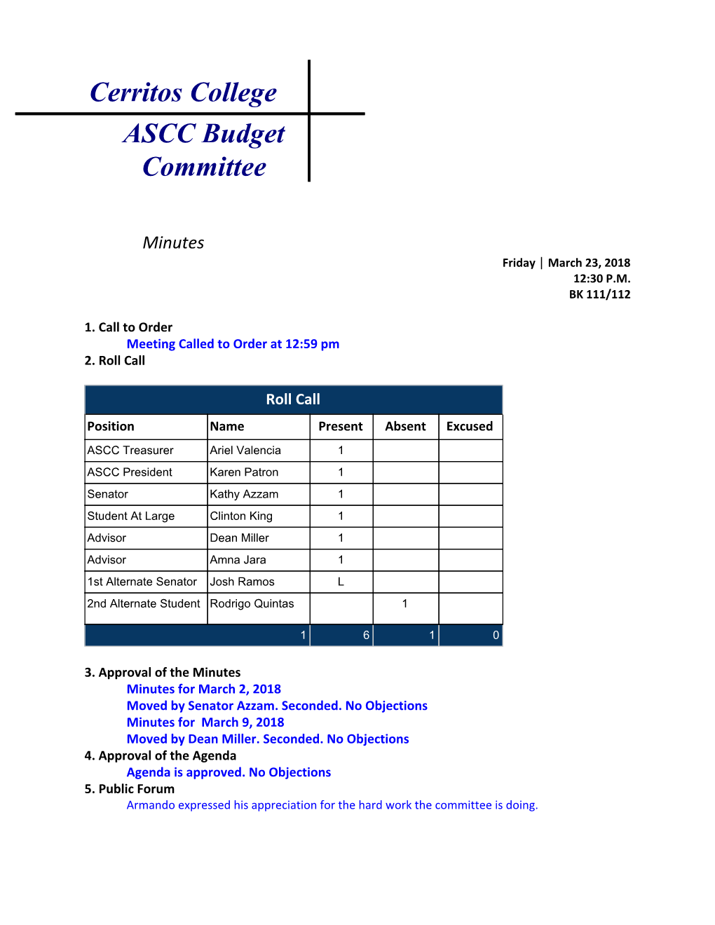 Cerritos College ASCC Budget Committee