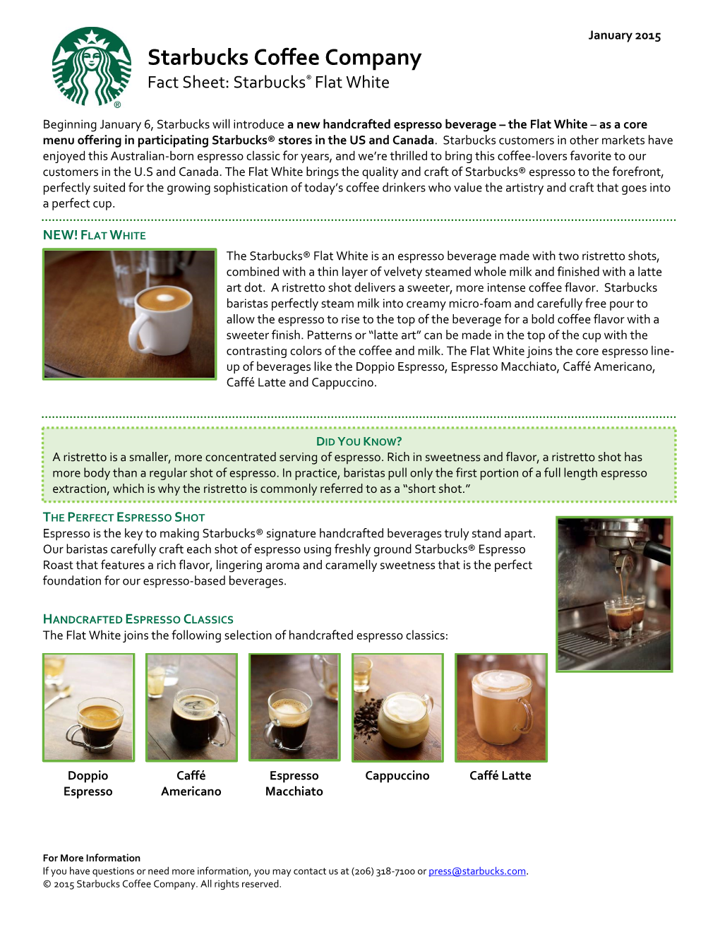 Starbucks® Flat White Fact Sheet