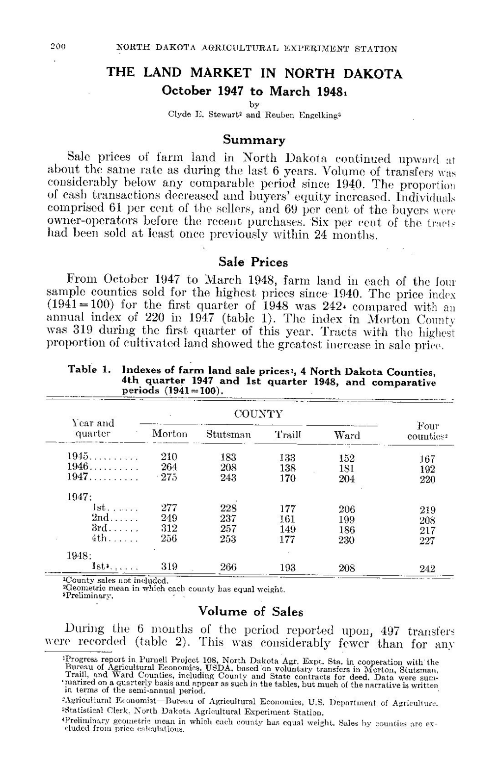 THE LAND MARKET in NORTH DAKOTA October 1947 to March 1948« Summary Sale Prices of Farm Land in North Dakota Continued Upward ;