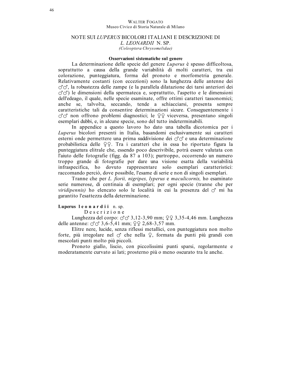 Note Sui Luperus Bicolori Italiani E Descrizione Di L