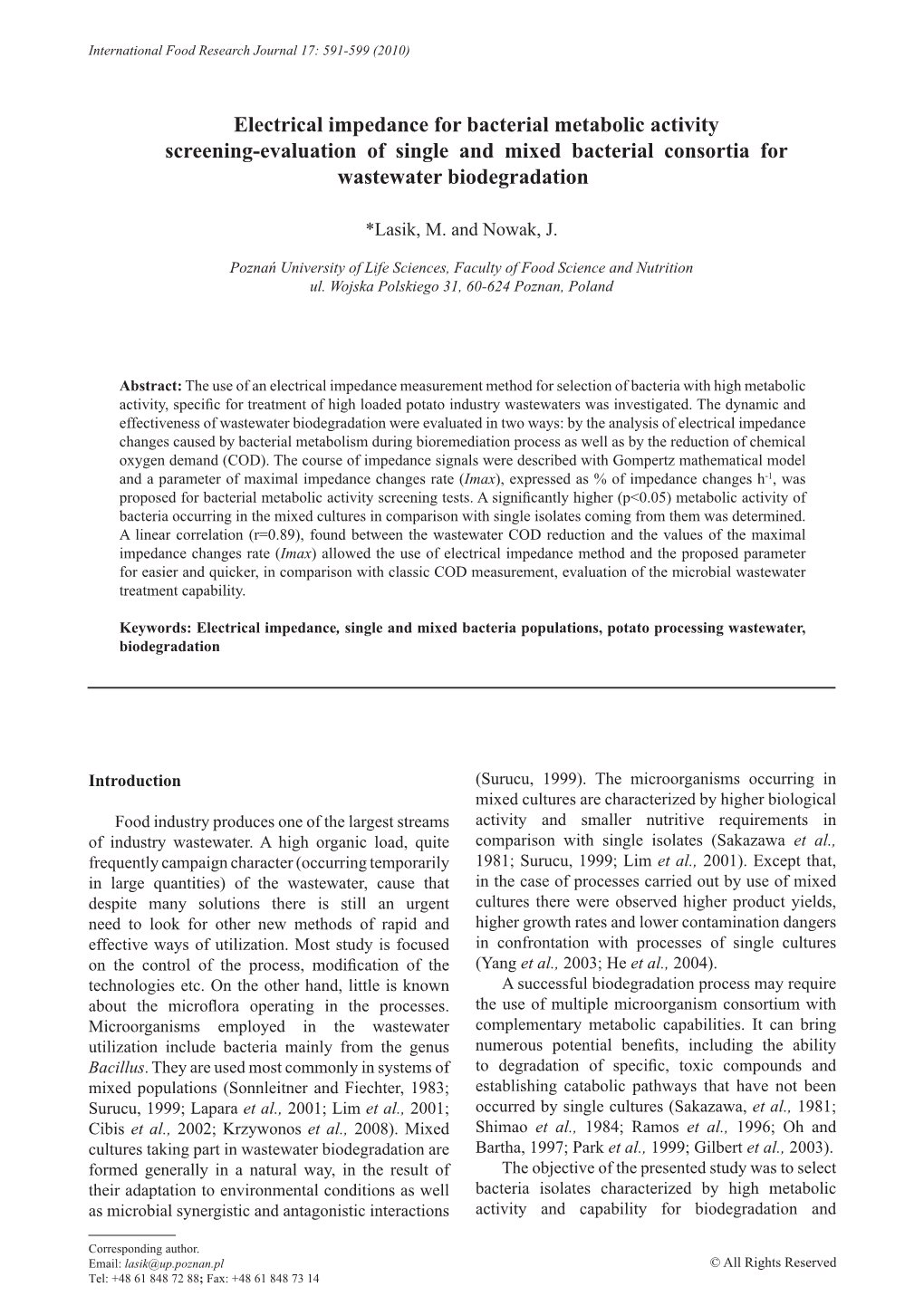 Electrical Impedance for Bacterial Metabolic Activity Screening-Evaluation of Single and Mixed Bacterial Consortia for Wastewater Biodegradation