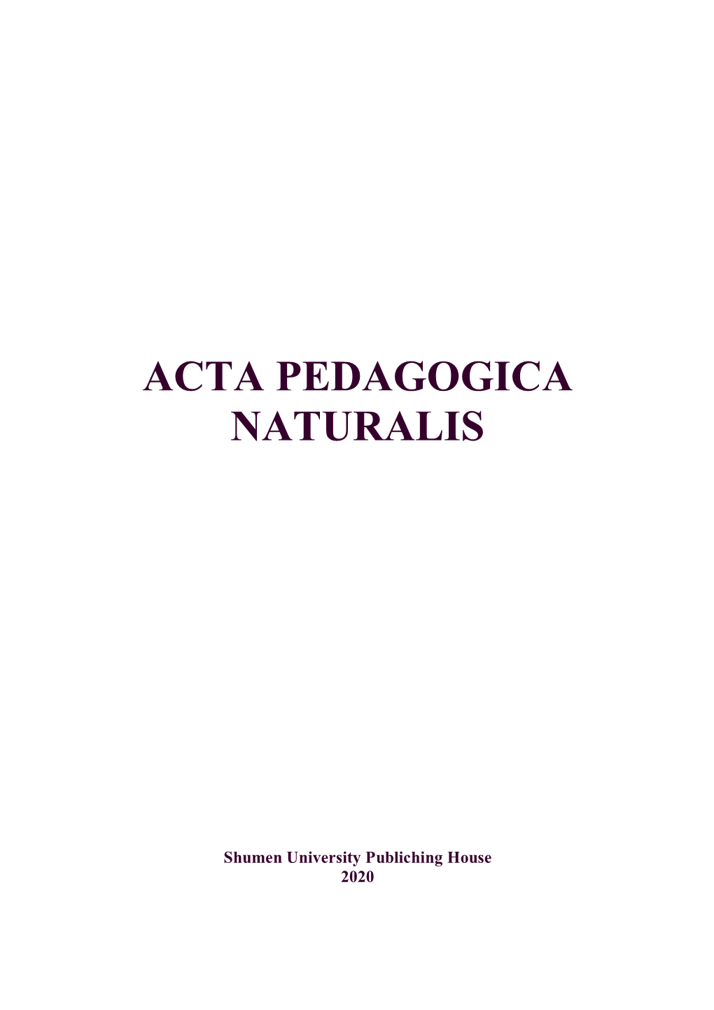 Acta Pedagogica Naturalis'2020