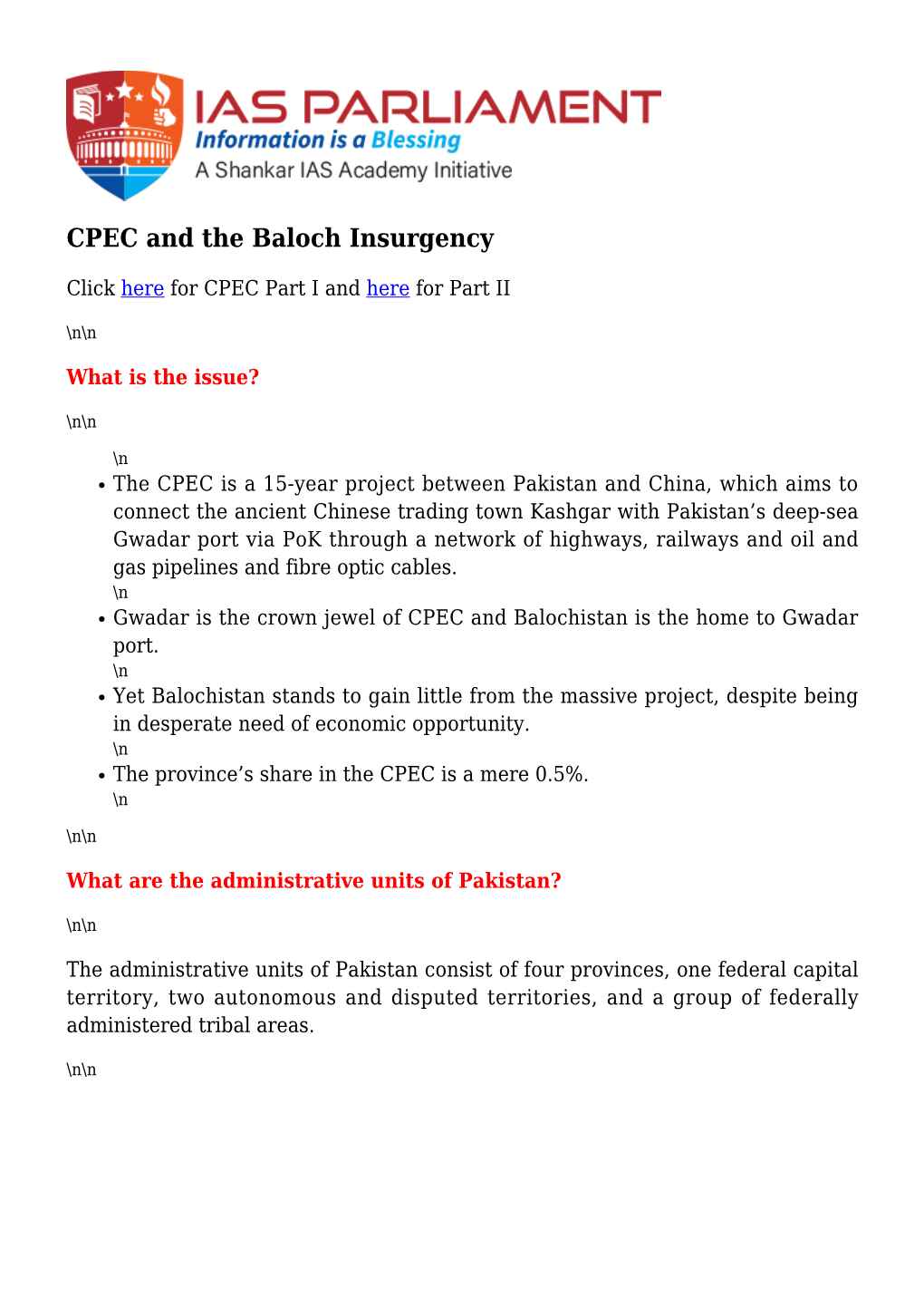 CPEC and the Baloch Insurgency