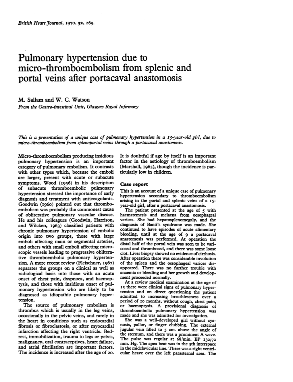 Pulmonary Hypertension Due to Micro-Thromboembolism from Splenic and Portal Veins After Portacaval Anastomosis