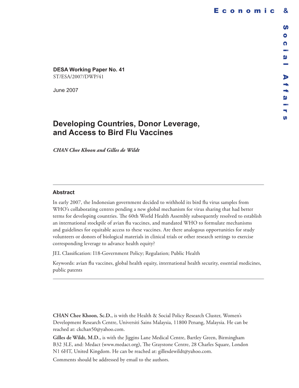 Developing Countries, Donor Leverage, and Access to Bird Flu Vaccines