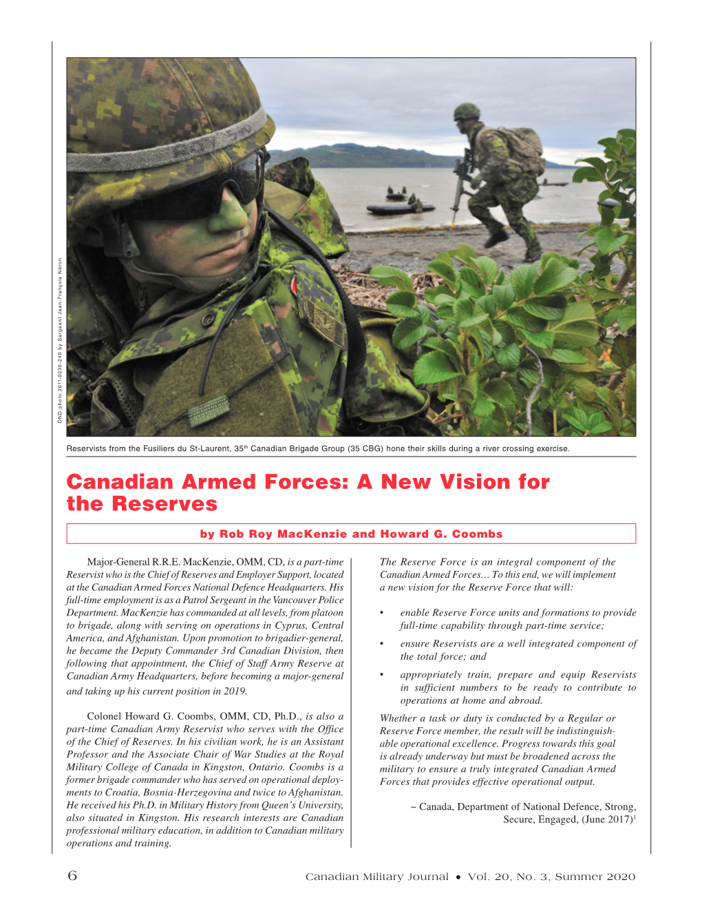 Canadian Armed Forces: a New Vision for the Reserves