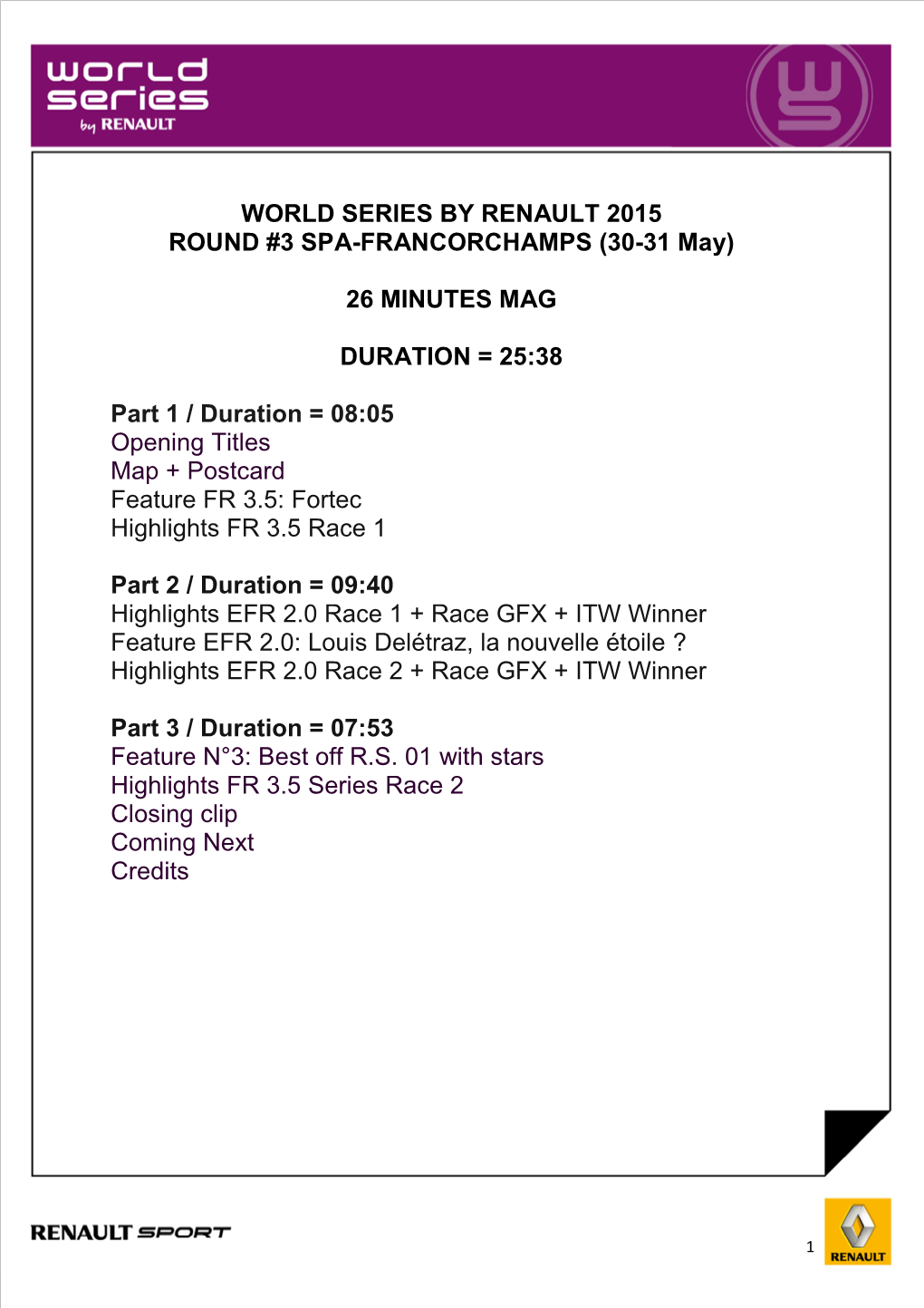 WORLD SERIES by RENAULT 2015 ROUND #3 SPA-FRANCORCHAMPS (30-31 May)