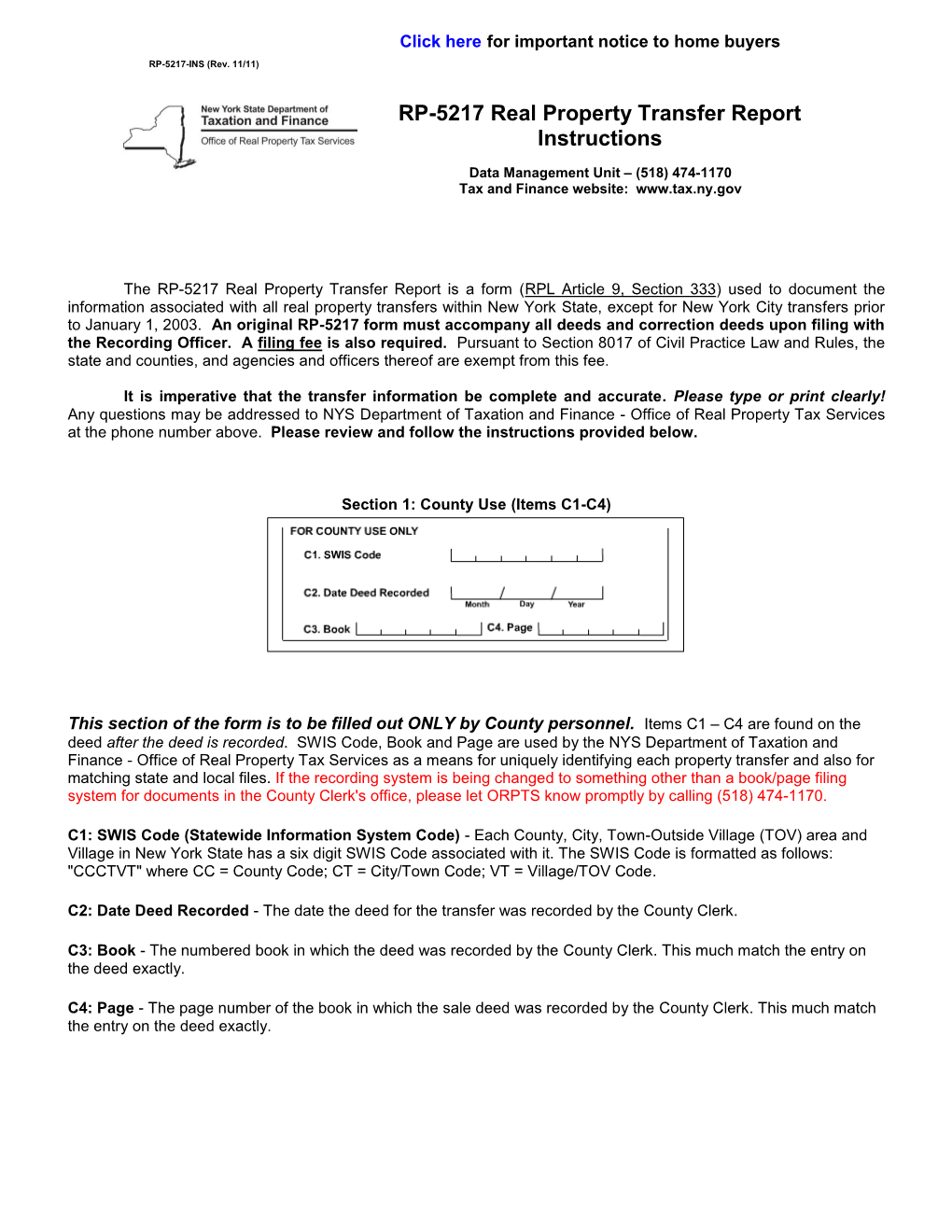 RP-5217 Real Property Transfer Report Instructions