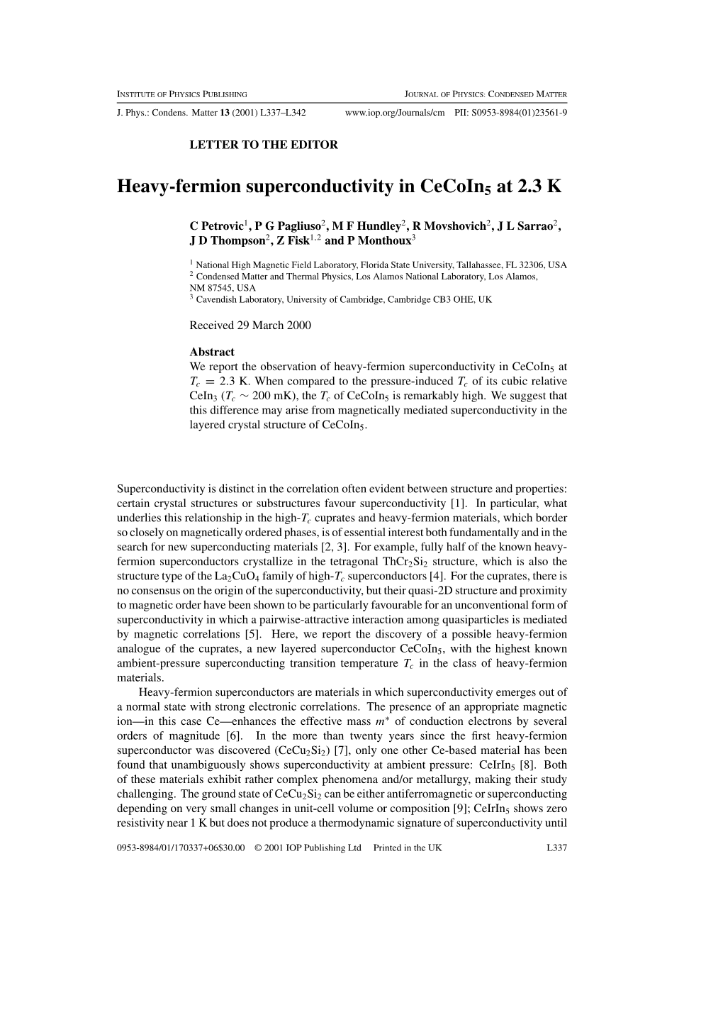 Heavy-Fermion Superconductivity in Cecoin5 at 2.3 K