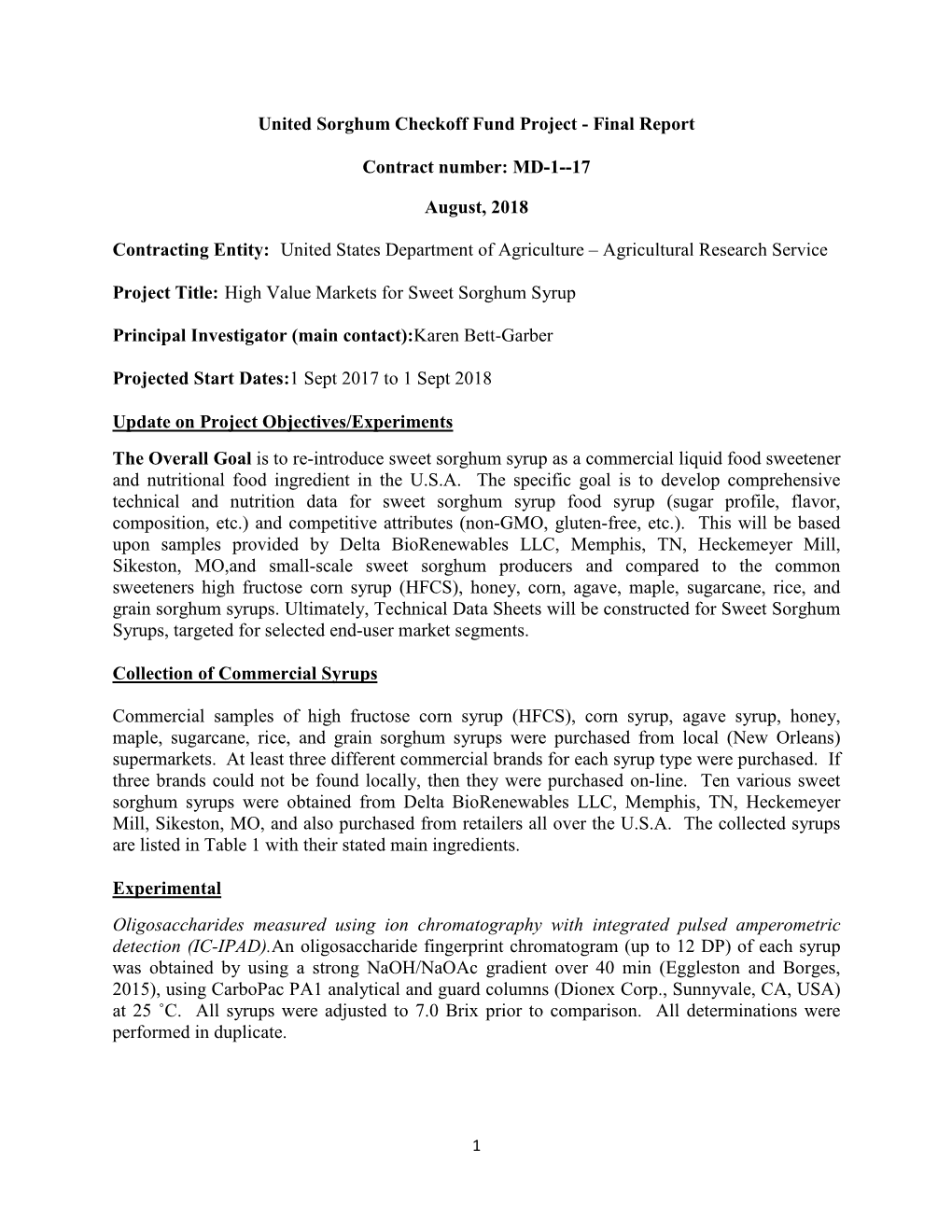 Total Phenolics in Sweet Sorghum Syrups