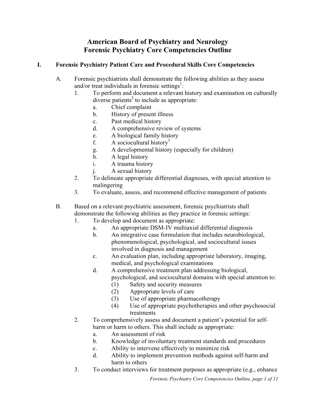 ABPN Forensic Psychiatry Core Competencies Outline