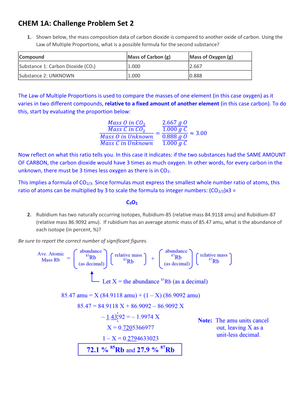 CHEM 1A: Challenge Problem Set 2