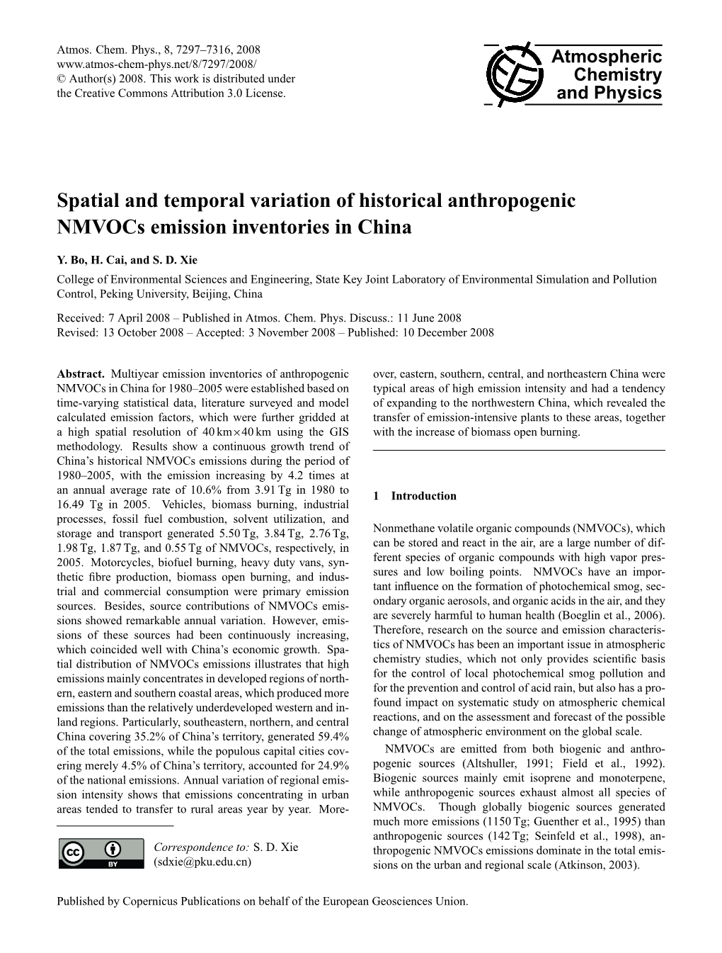 Spatial and Temporal Variation of Historical Anthropogenic Nmvocs Emission Inventories in China