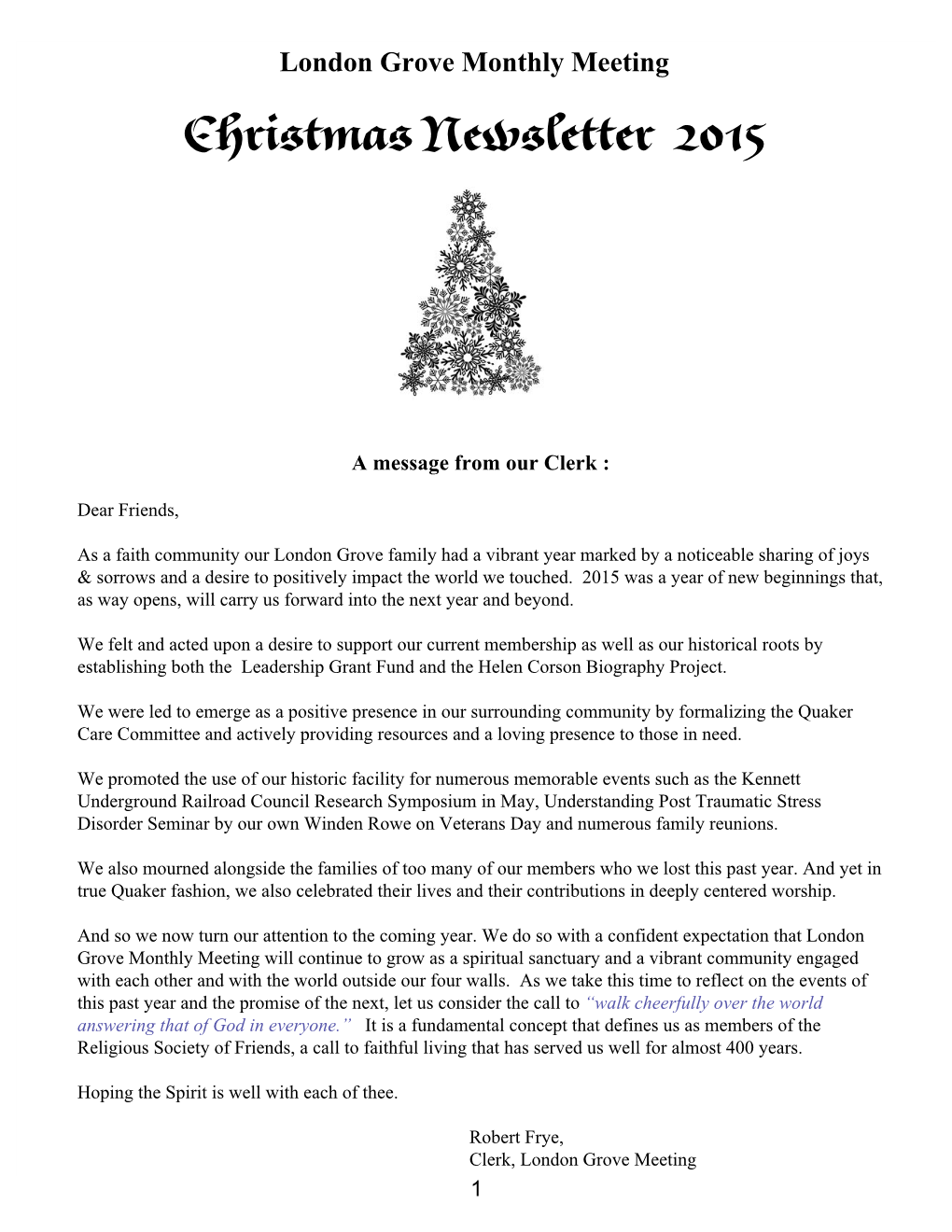 Christmas Newsletter 2015