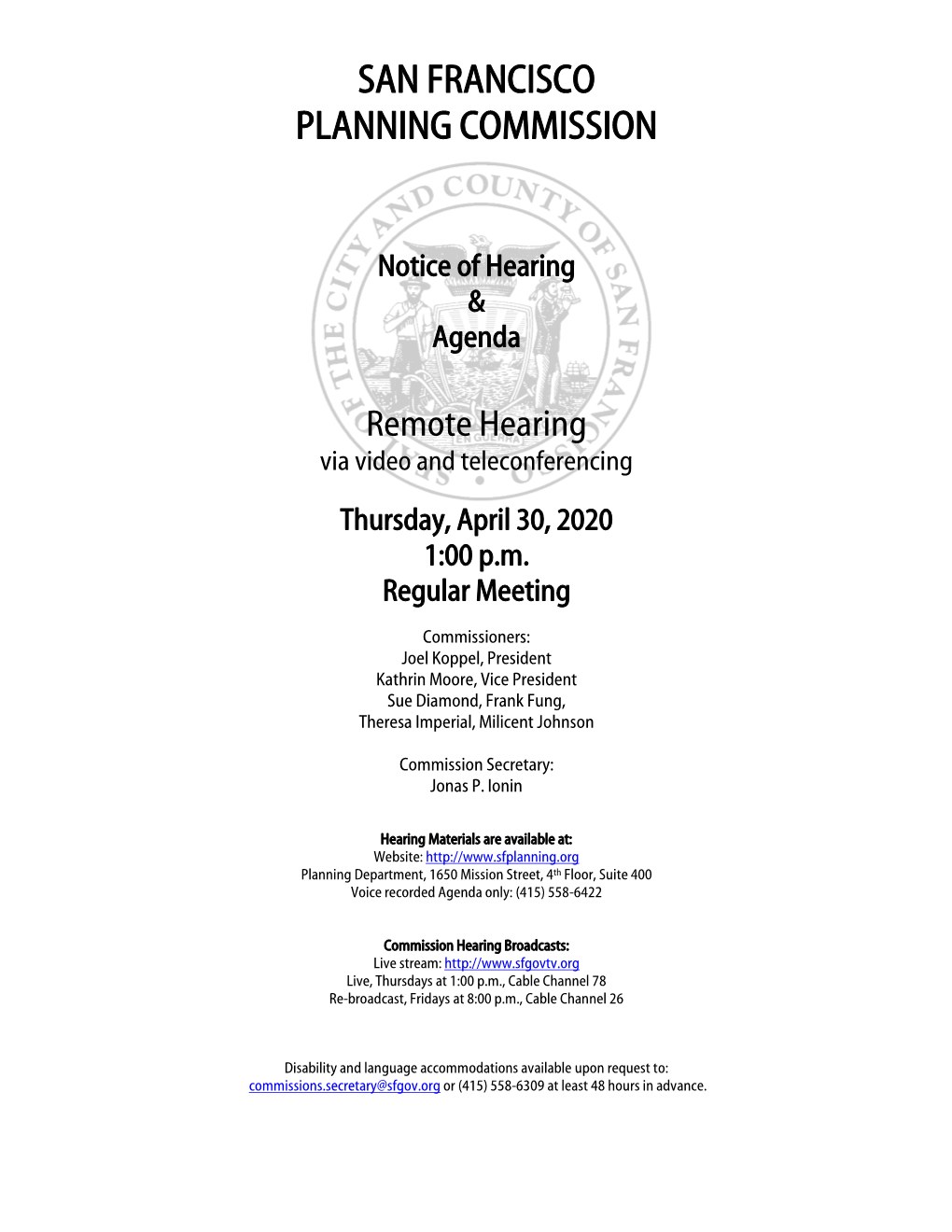 Notice of Hearing & Agenda