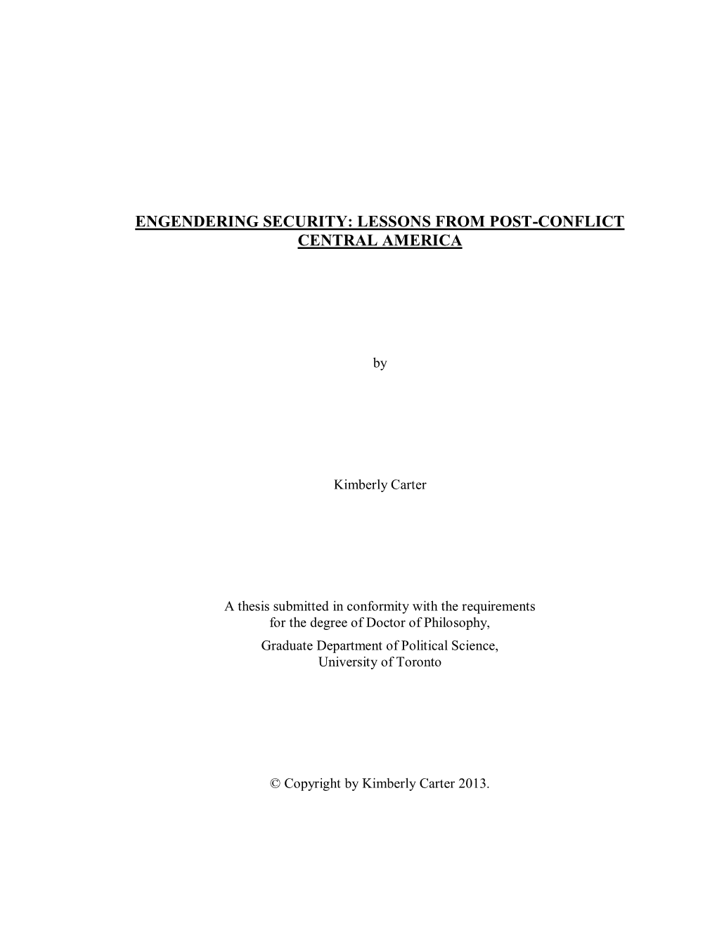 Engendering Security: Lessons from Post-Conflict Central America