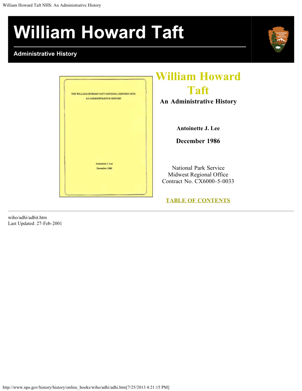 William Howard Taft NHS: an Administrative History