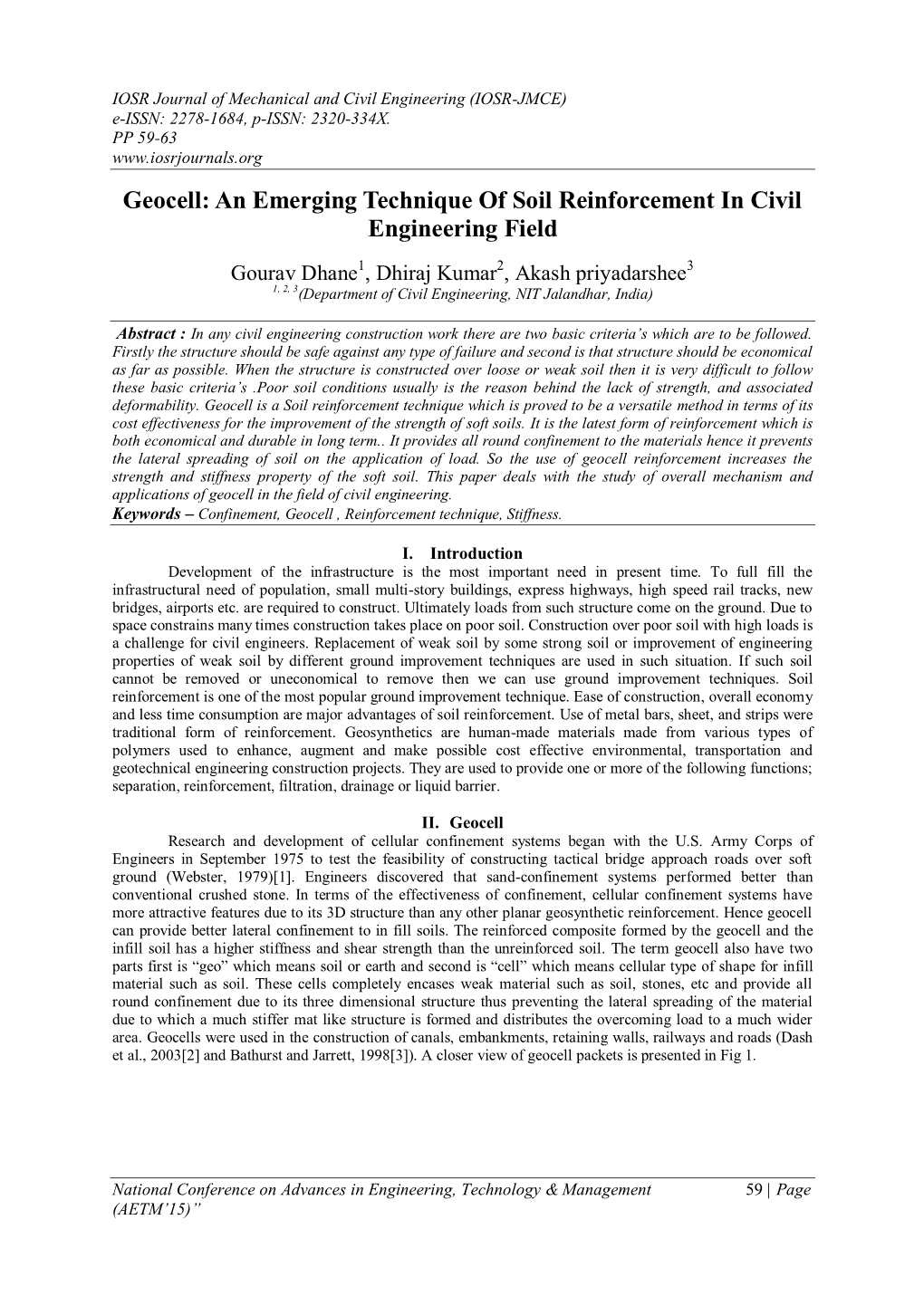 Geocell: an Emerging Technique of Soil Reinforcement in Civil Engineering Field