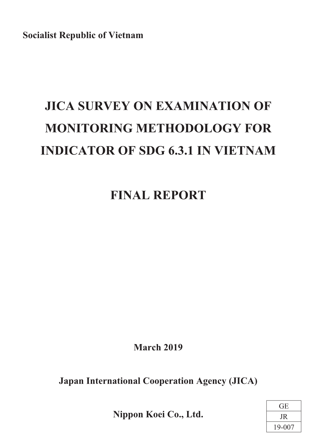 Jica Survey on Examination of Monitoring Methodology for Indicator of Sdg 6.3.1 in Vietnam