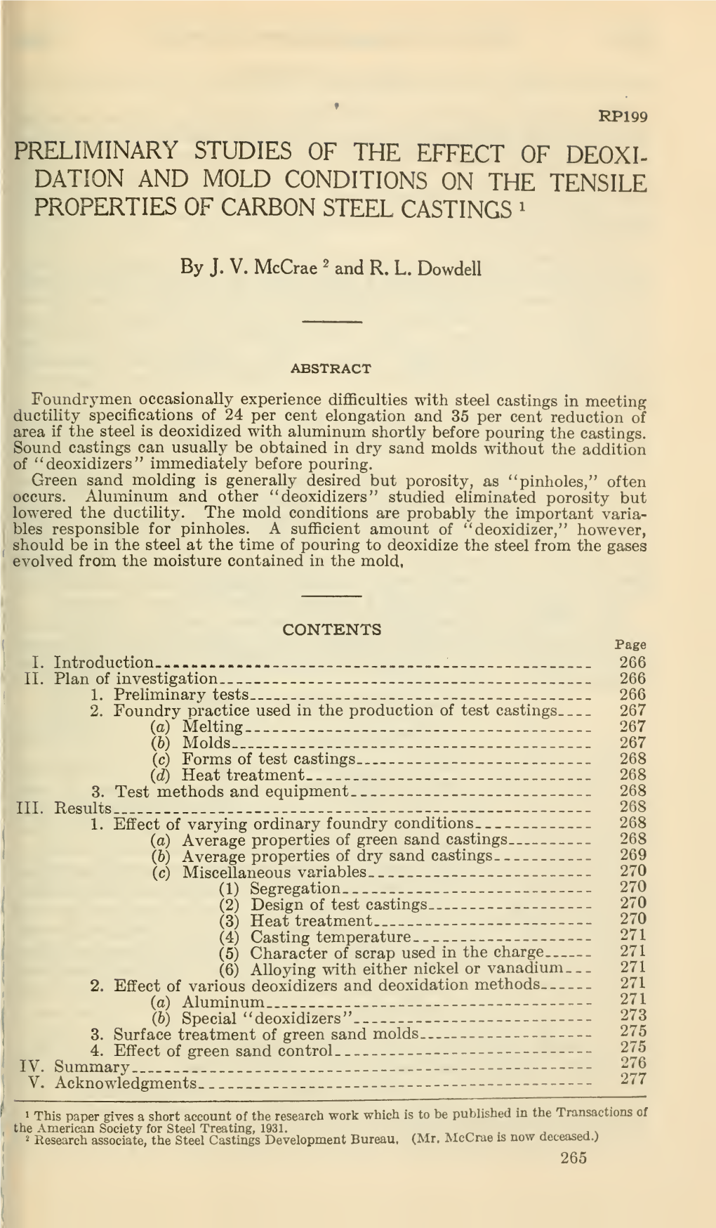 Preliminary Studies of the Effect of Deoxidation and Mold Conditions On