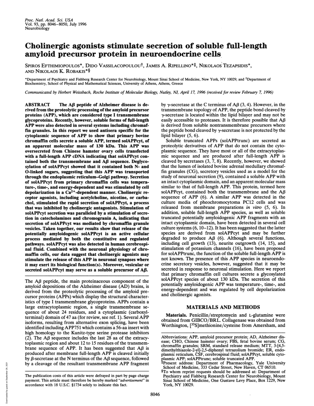 Amyloid Precursor Protein in Neuroendocrine Cells SPIROS EFTHIMIOPOULOS*, DIDO Vassilacopoulout, JAMES A