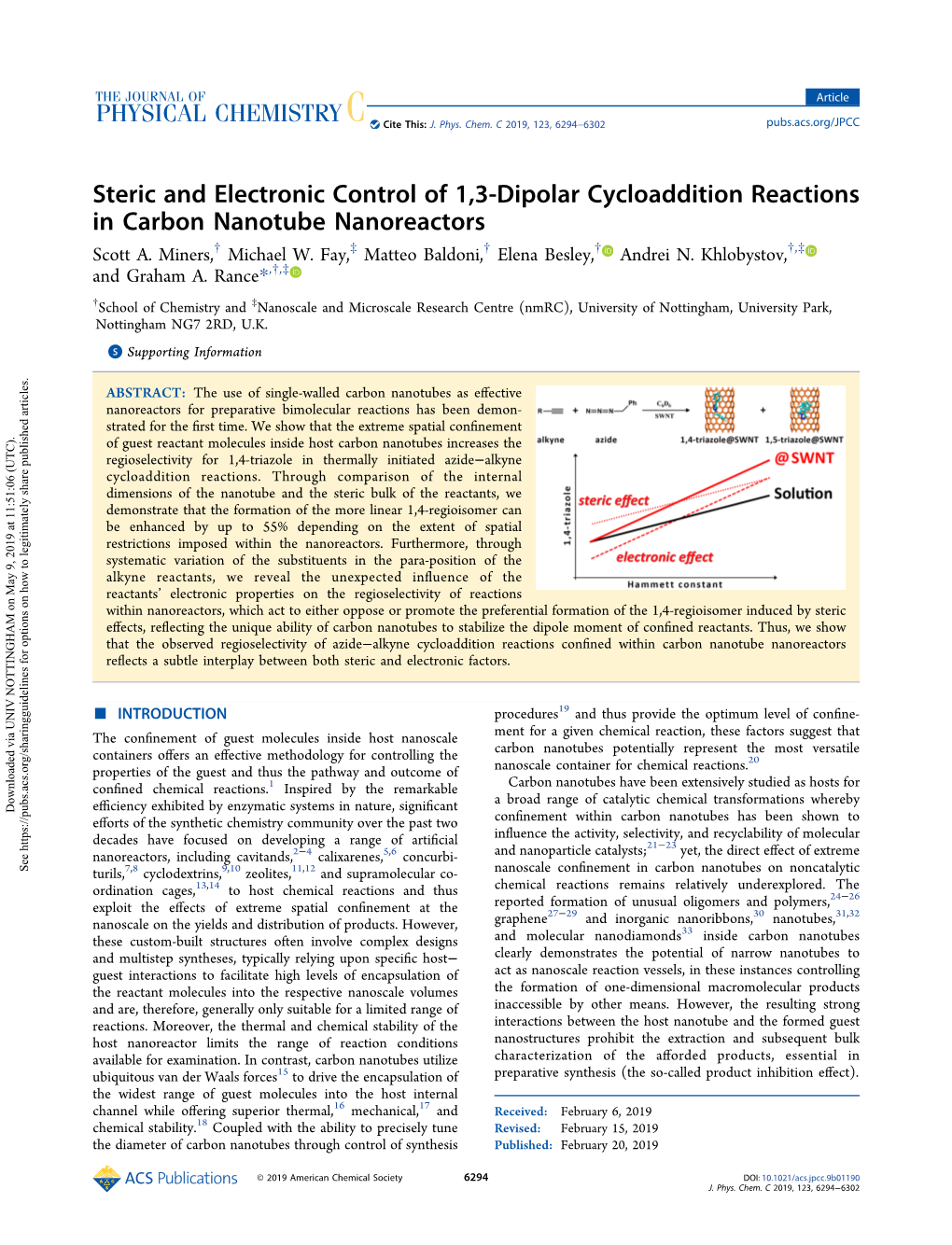 Steric and Electronic Control of 1,3-Dipolar Cycloaddition Reactions in Carbon Nanotube Nanoreactors Scott A