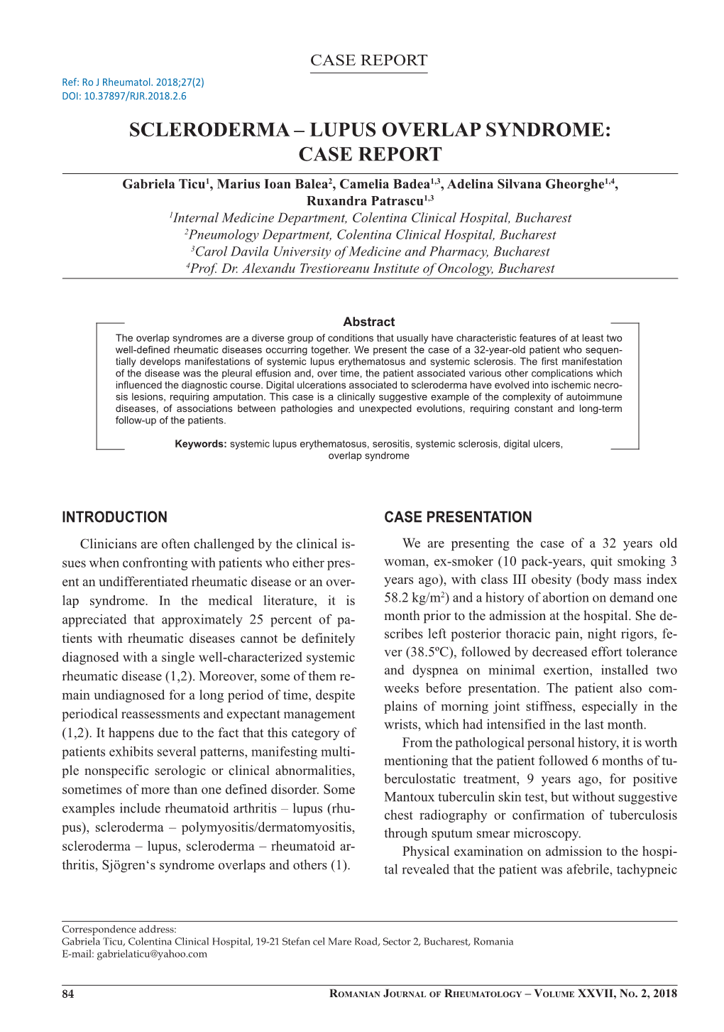 Scleroderma – Lupus Overlap Syndrome: Case Report