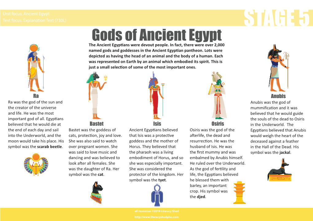 STAGE 5 Gods of Ancient Egypt the Ancient Egyp� Ans Were Devout People