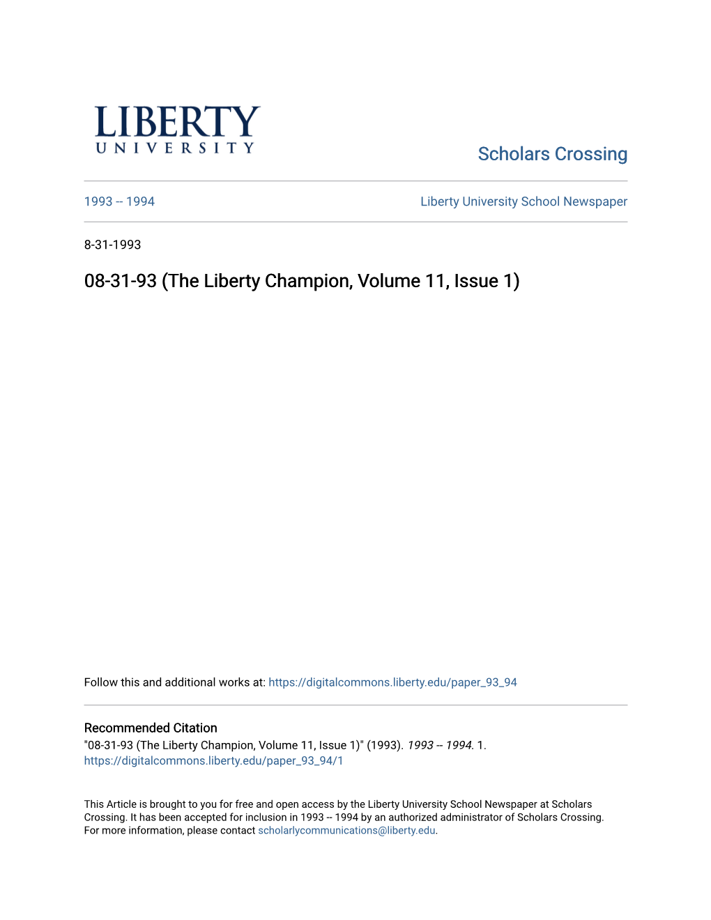 The Liberty Champion, Volume 11, Issue 1)