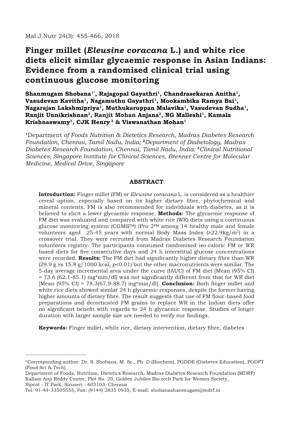 And White Rice Diets Elicit Similar Glycaemic Response in Asian Indians: Evidence from a Randomised Clinical Trial Using Continuous Glucose Monitoring