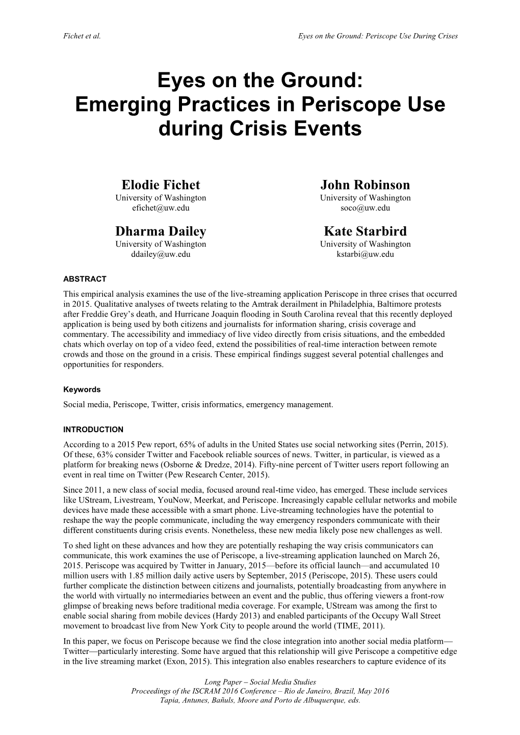 Emerging Practices in Periscope Use During Crisis Events