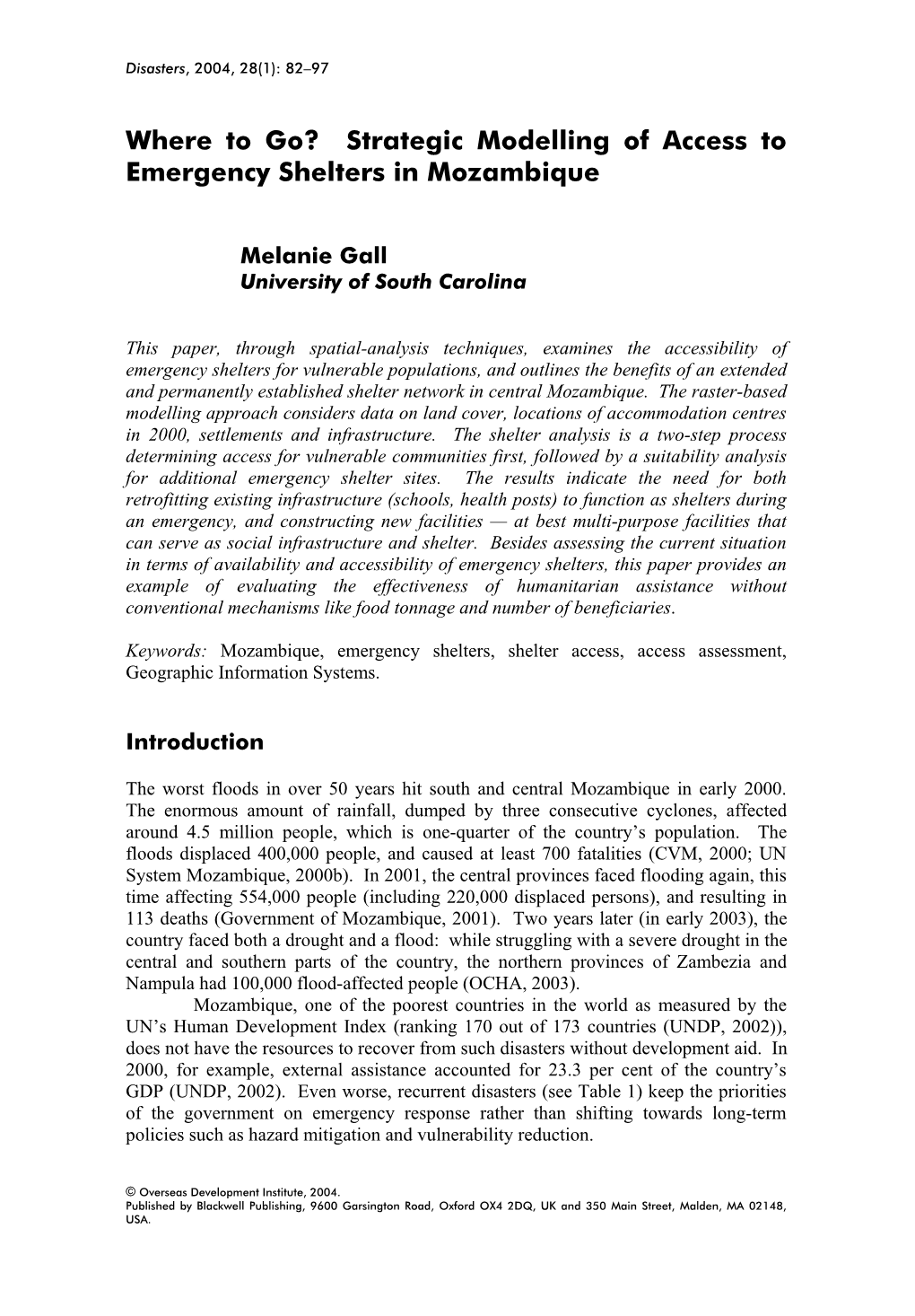 Strategic Modelling of Access to Emergency Shelters in Mozambique