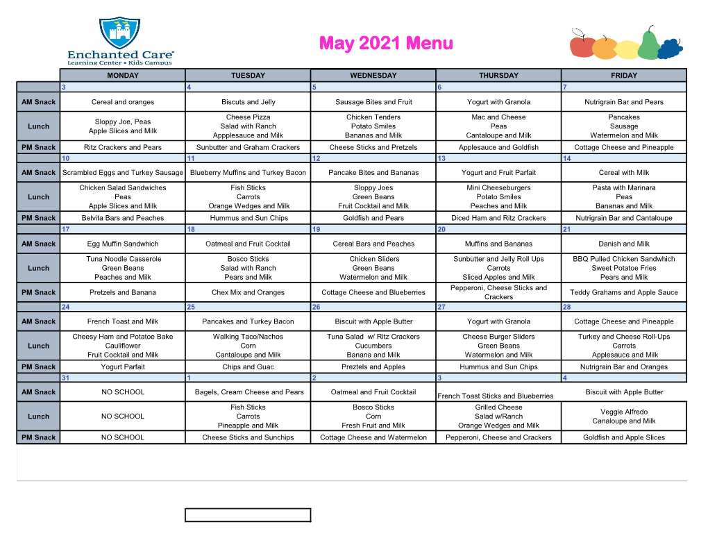 May 2021 Menu