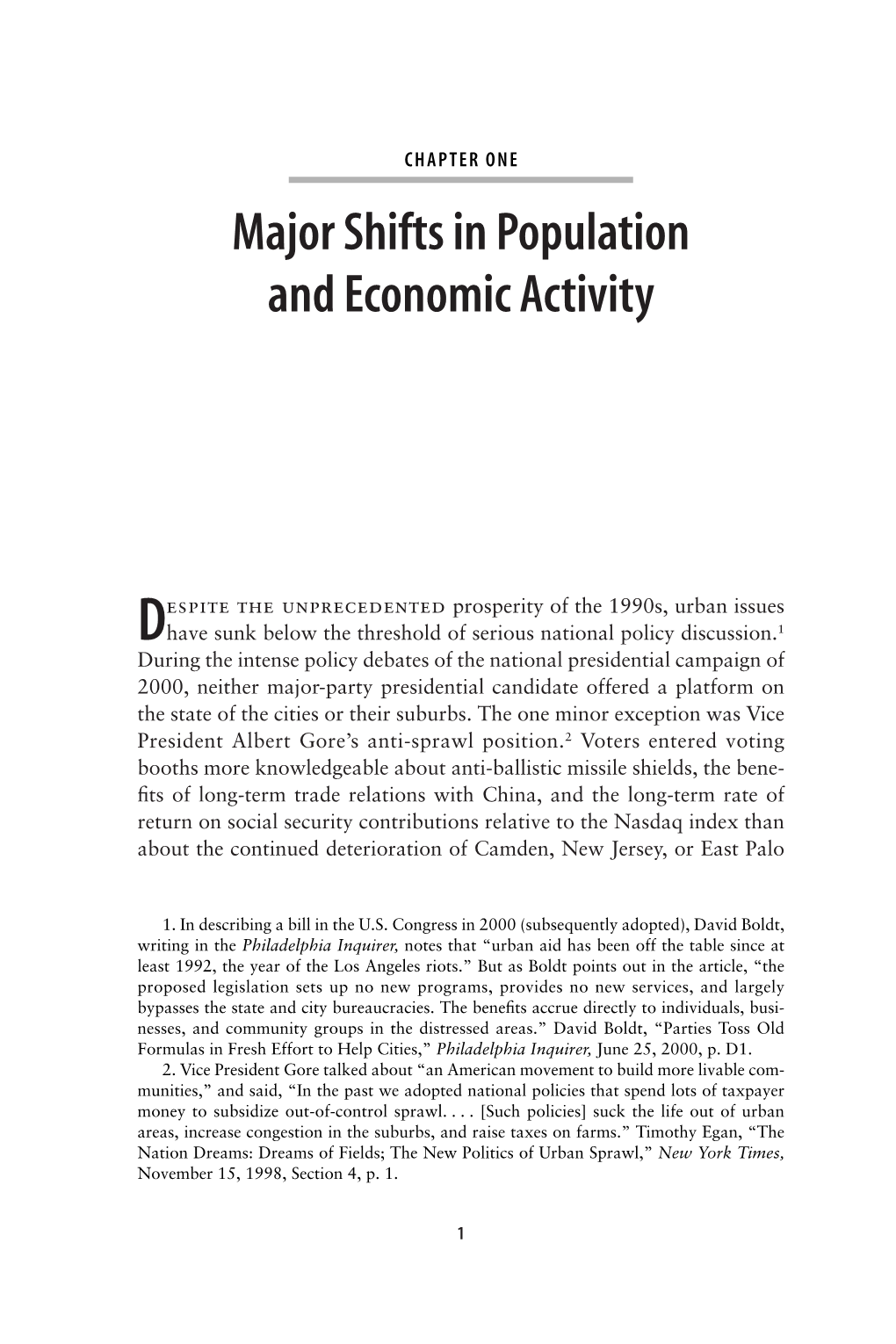 Major Shifts in Population and Economic Activity