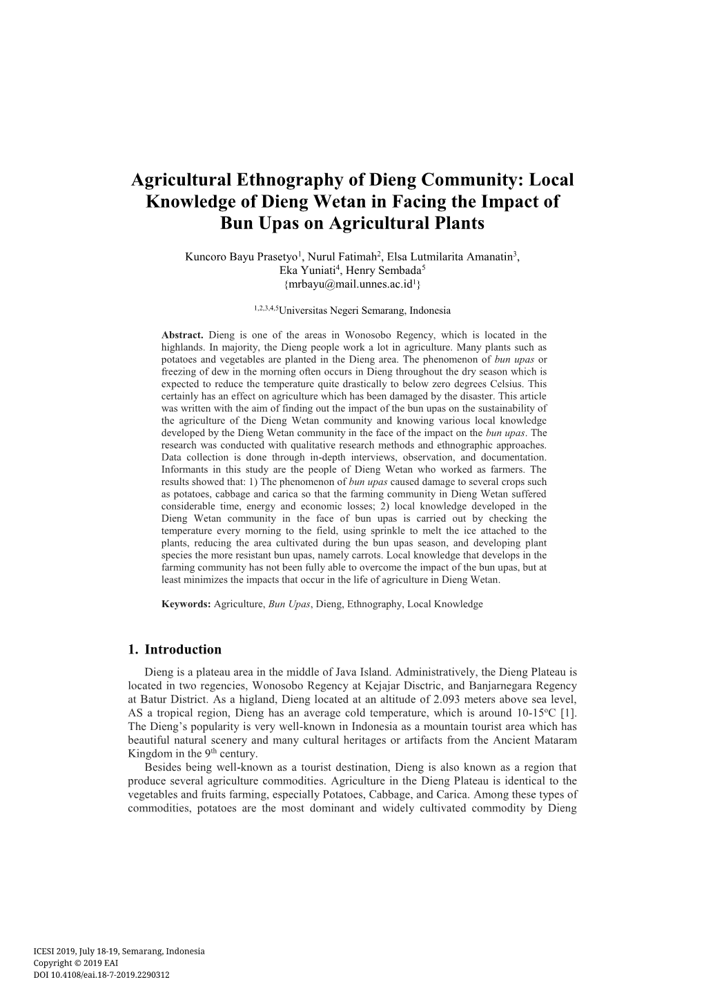 Agricultural Ethnography of Dieng Community: Local Knowledge of Dieng Wetan in Facing the Impact of Bun Upas on Agricultural Plants