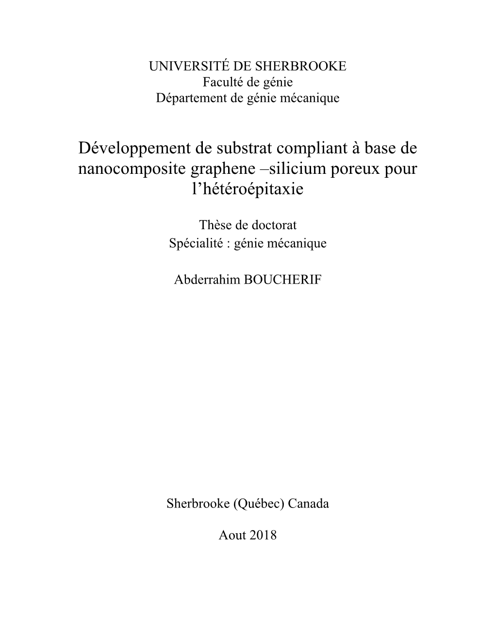 Développement De Substrat Compliant À Base De Nanocomposite Graphene –Silicium Poreux Pour L’Hétéroépitaxie