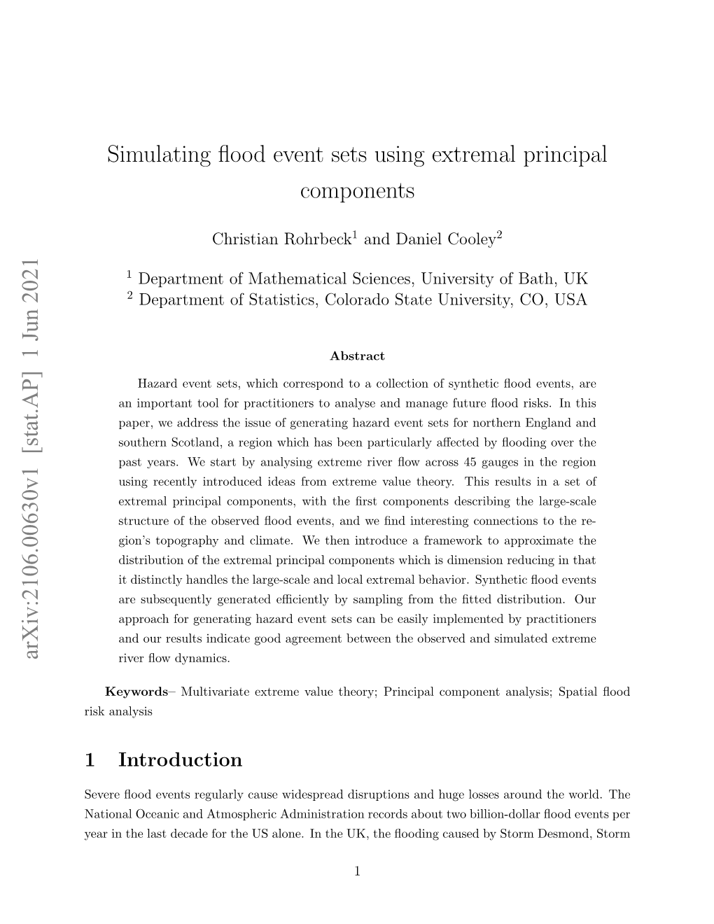 Simulating Flood Event Sets Using Extremal Principal Components