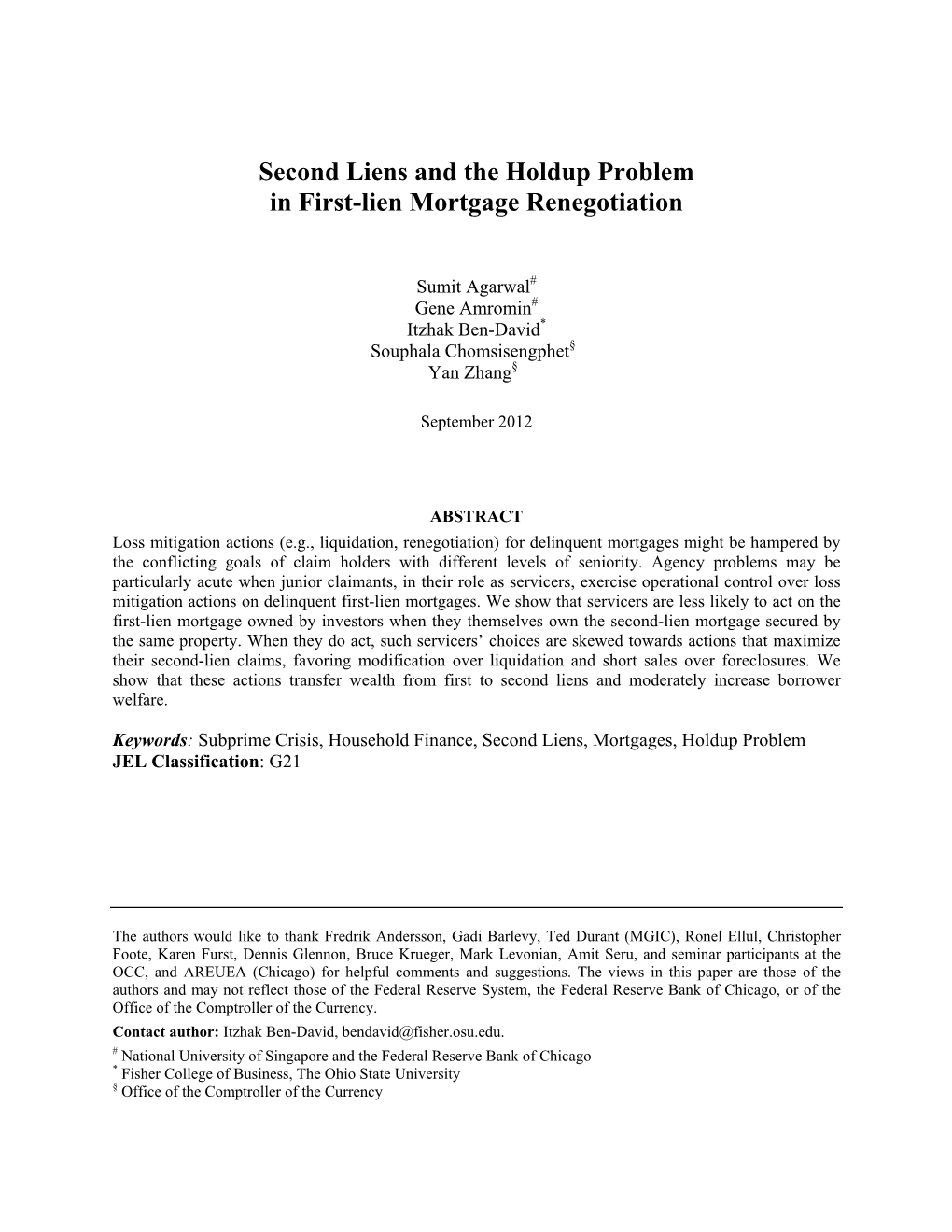 Second Liens and the Holdup Problem in First-Lien Mortgage Renegotiation