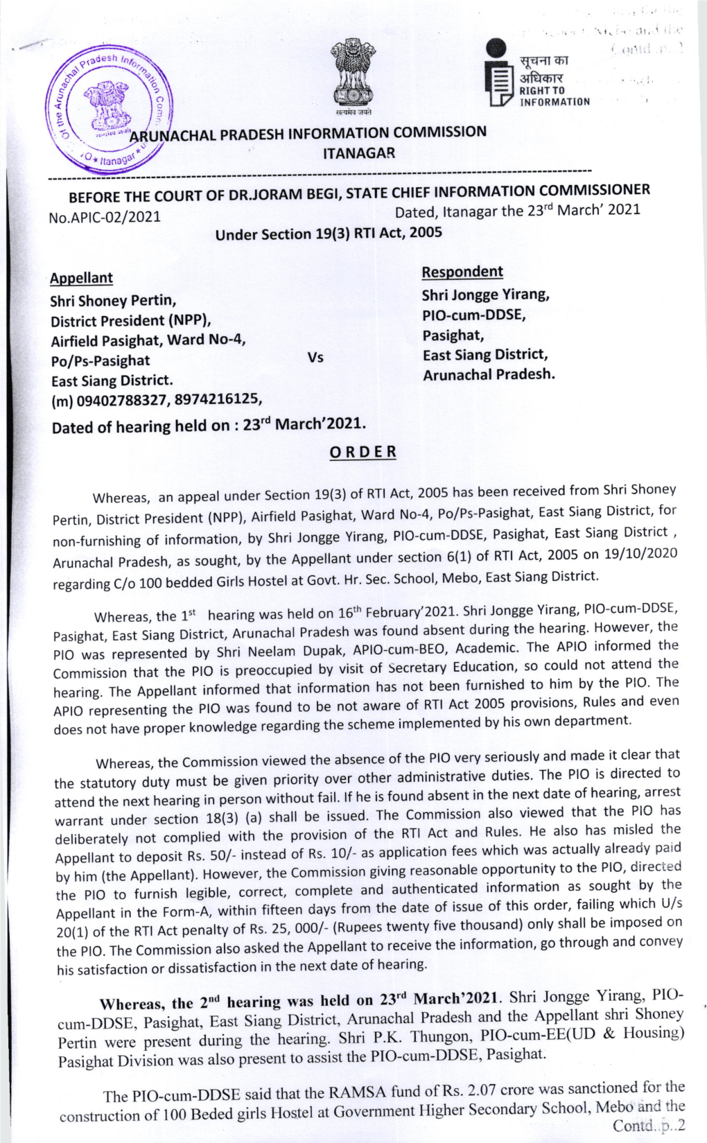 Polps-Pasighat Vs East Siang District, Pradesh