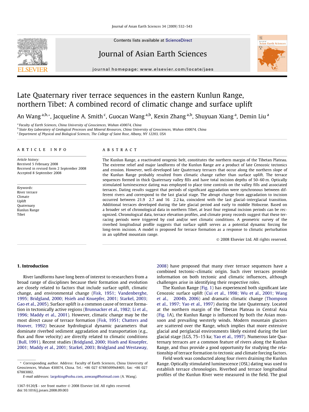 A Combined Record of Climatic Change and Surface Uplift