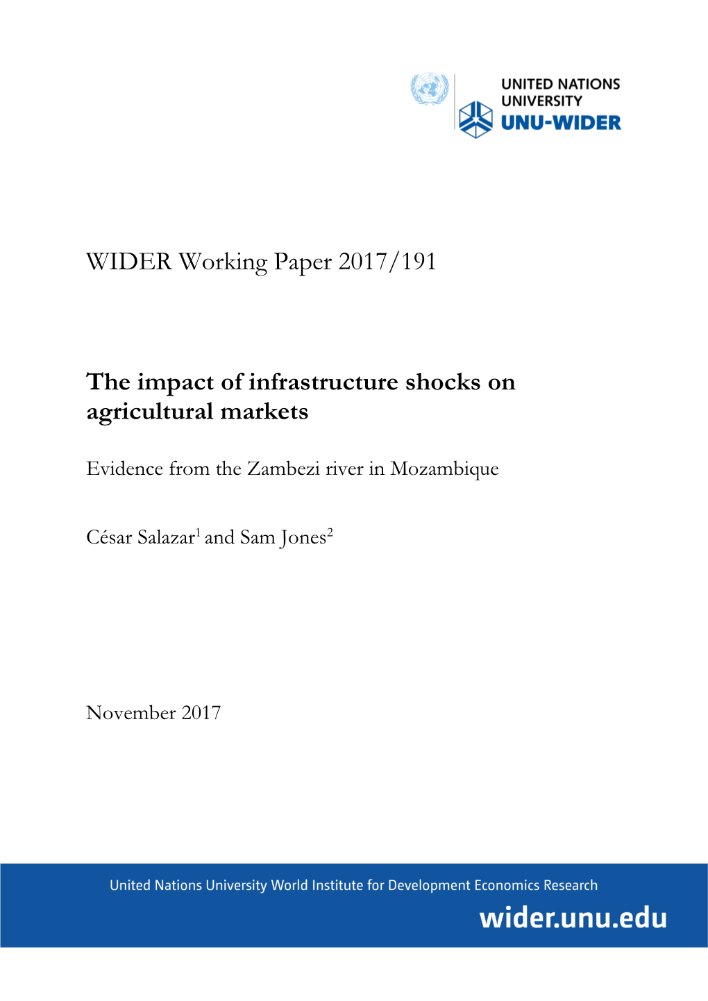 WIDER Working Paper 2017/191 the Impact of Infrastructure Shocks On