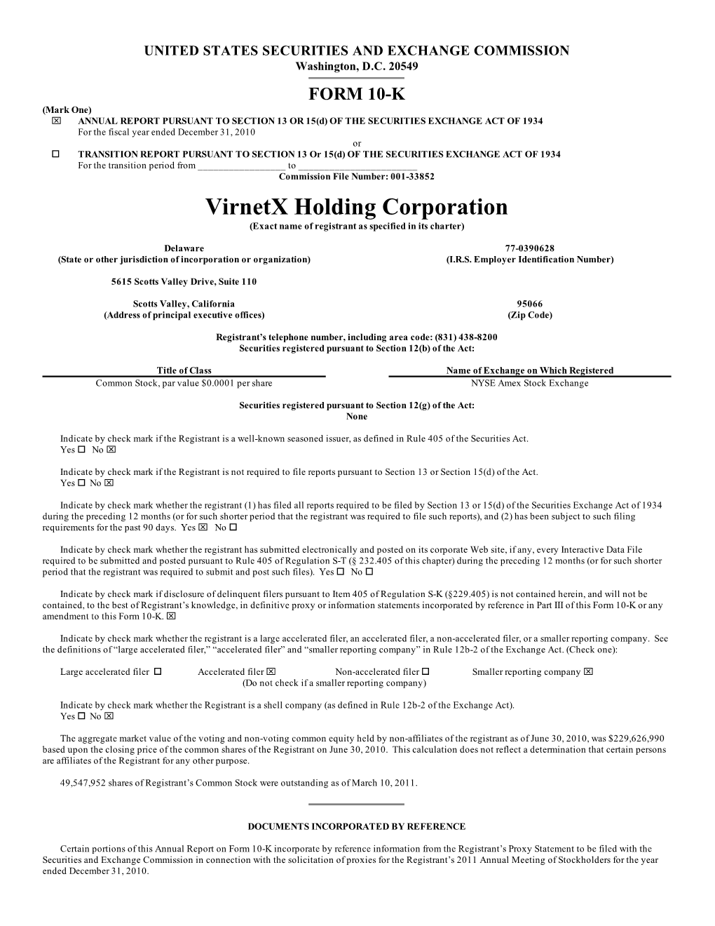 Virnetx Holding Corporation (Exact Name of Registrant As Specified in Its Charter)